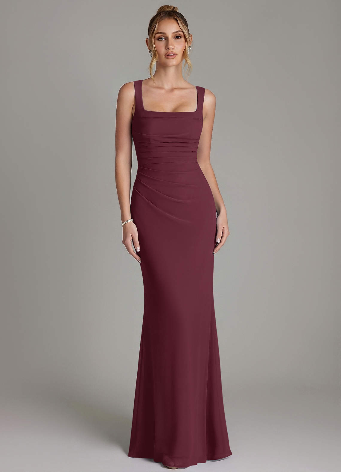 Azazie Agustina Bridesmaid Dresses Cabernet Mermaid Corset Chiffon Dress image4
