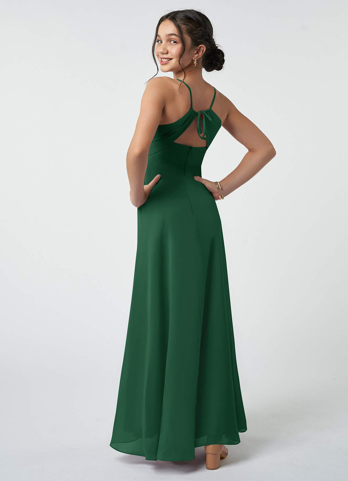 hunter green junior bridesmaid dresses Dark Dress – Chiffon Cold Shoulder Halter Neck Ankle Length Formal Gown For Wedding & Dance Party, Size 16 emerald green flower girl dresses green