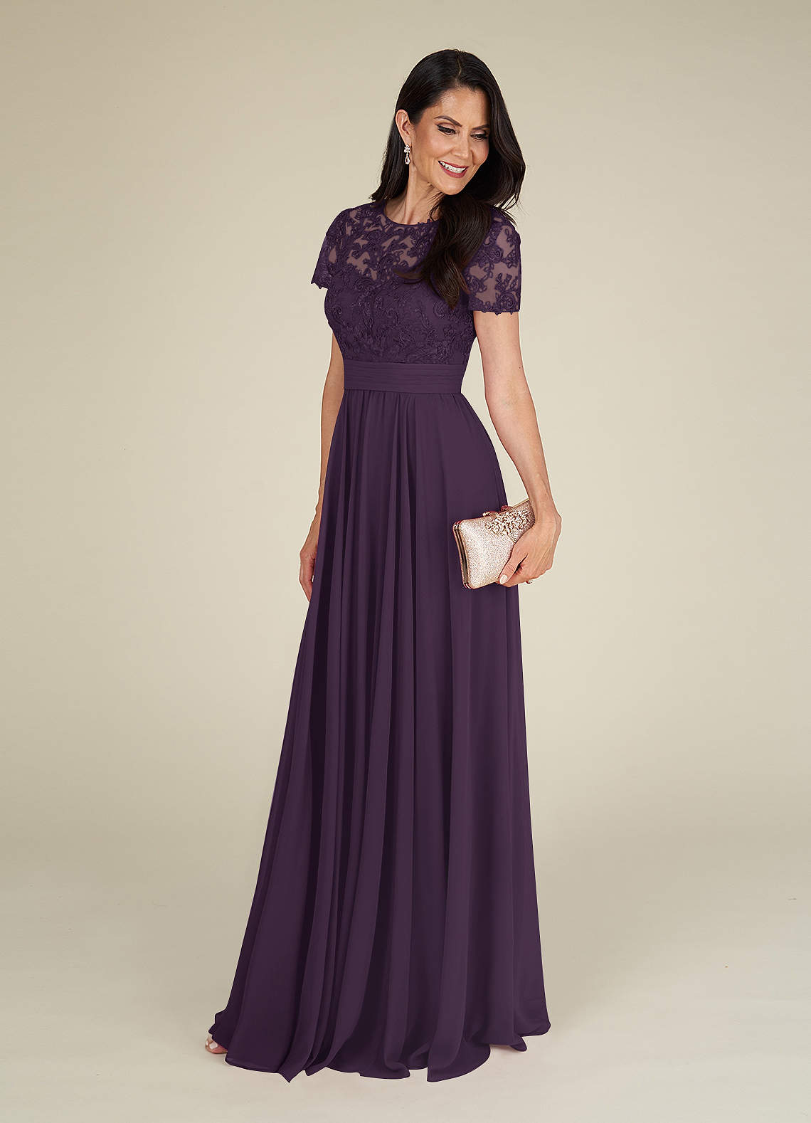 Azazie Annette Plum A-Line Lace Chiffon Dress Ready to Ship | Azazie Azazie Annette Plum A-Line Lace Chiffon Dress Ready to Ship | Azazie