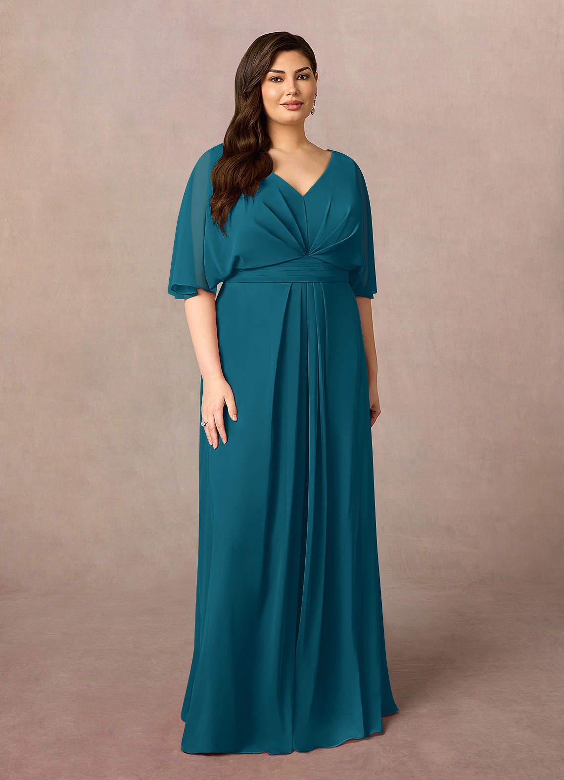 Azazie Oksana Mère de la mariée Robes Robe Trapèze en Mousseline de soie Col en V plissé Bleu Encre image1