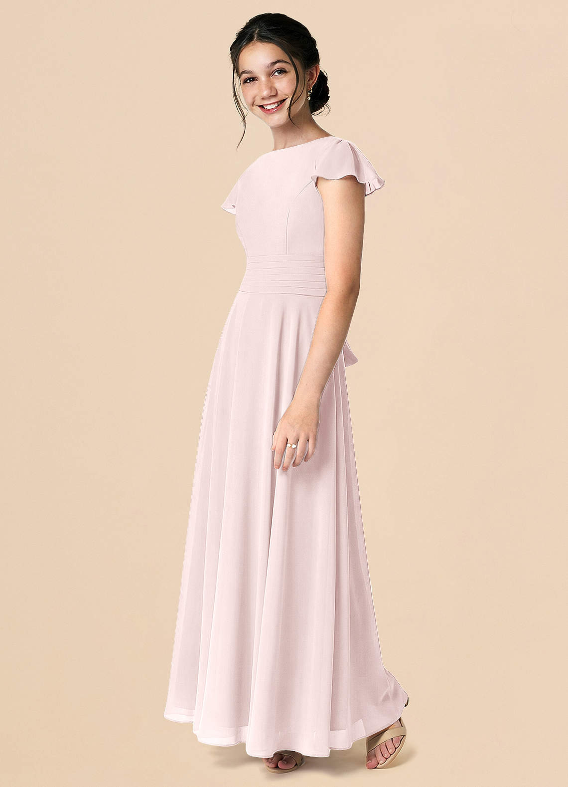 Azazie Payton Blushing Pink A-Line Bow Chiffon Dress image4