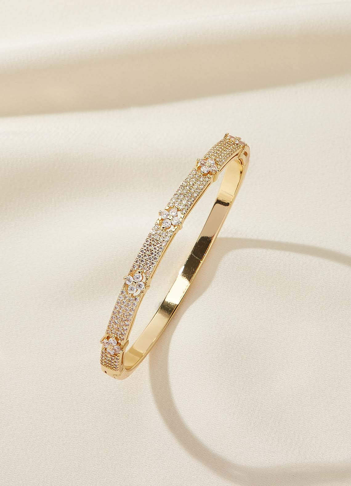 front Bracelet jonc en zircon à quatre feuilles