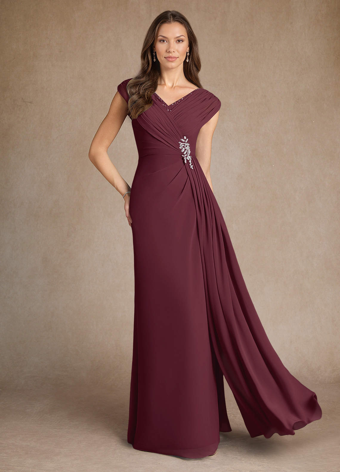 Azazie Bronson Kleider für die Brautmutter A-Linie Plissee Chiffon Kleid Cabernetrot image1