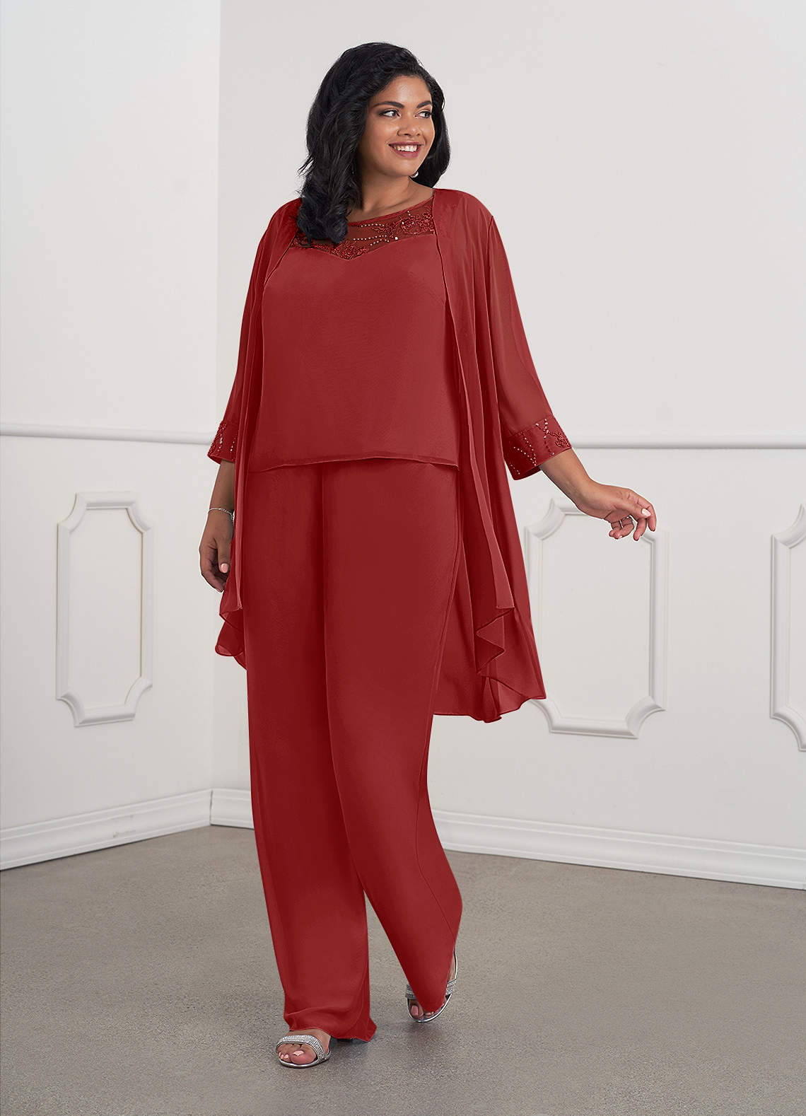 Azazie Maura Mother of the Bride Dresses Rust Jumpsuit/Pantsuit Sequins Chiffon Dress image1