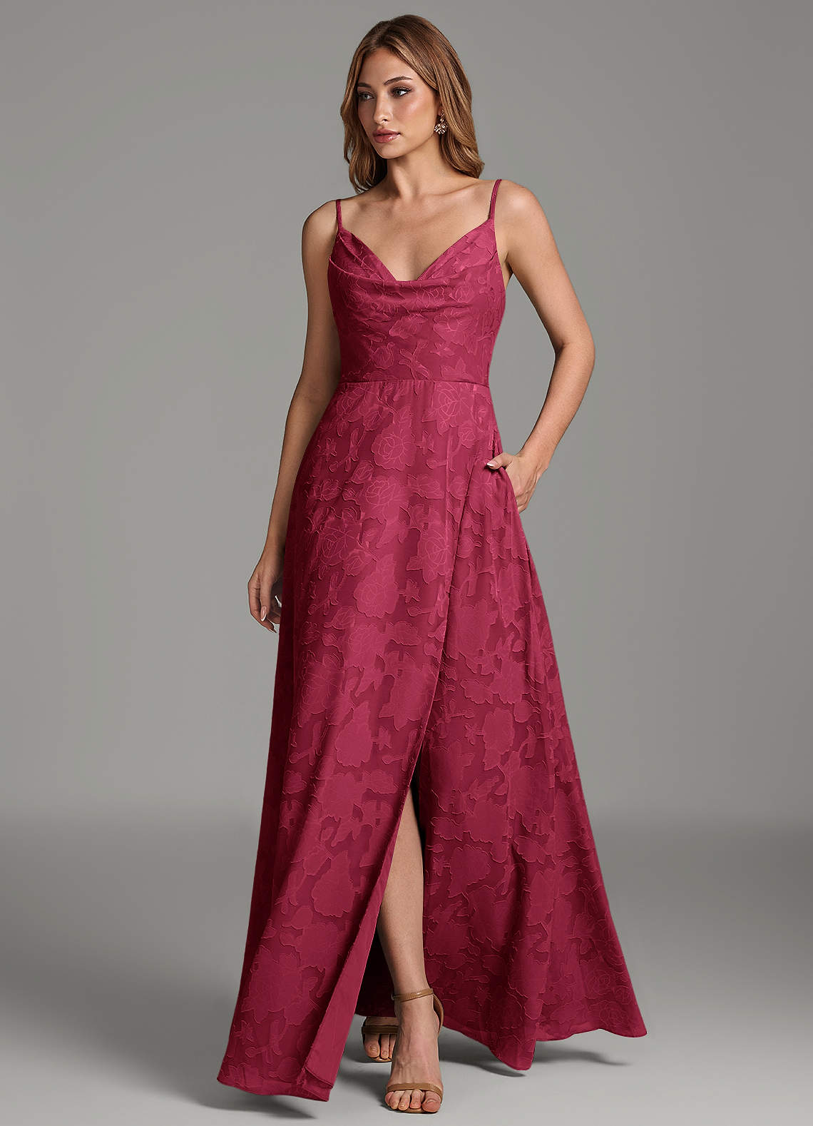 burgundy floral bridesmaid dresses Azazie Sarella Size:UK10 - (US6) How Ariana Madix Crafted AFTERPAYSALE25 neck spaghetti strap dress