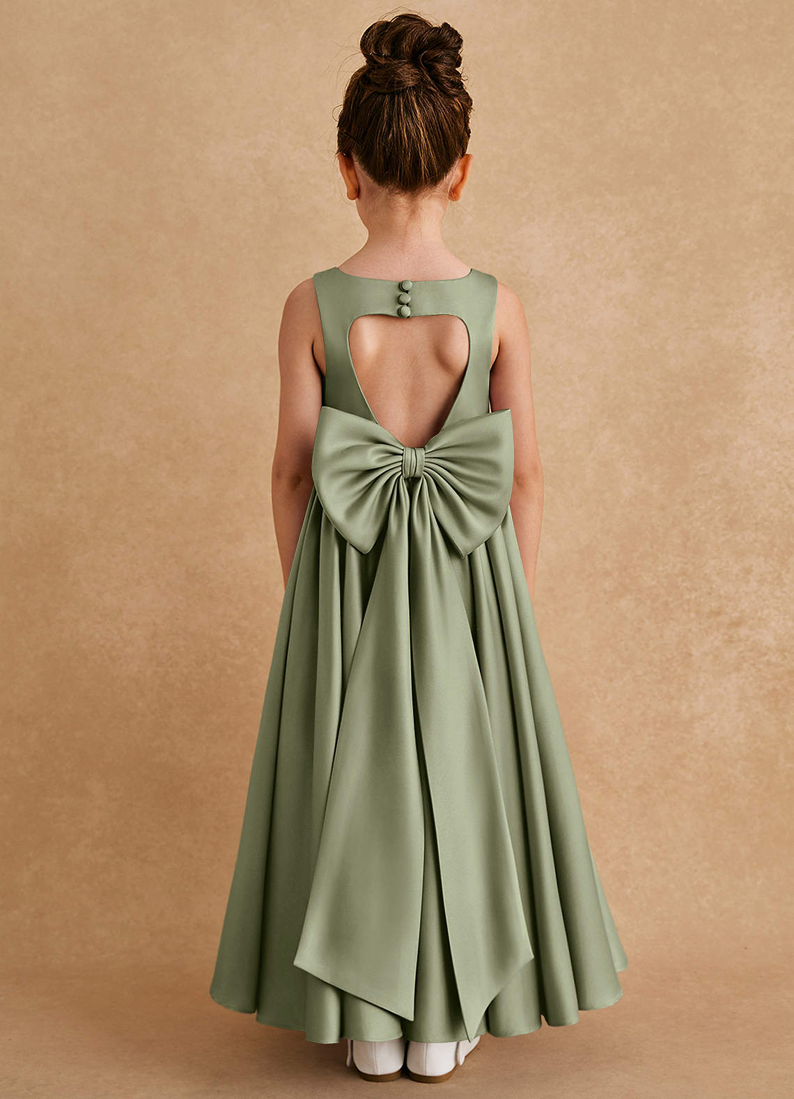 Azazie Bettie Flower Girl Dresses Pistachio A-Line Bow Matte Satin Dress image1