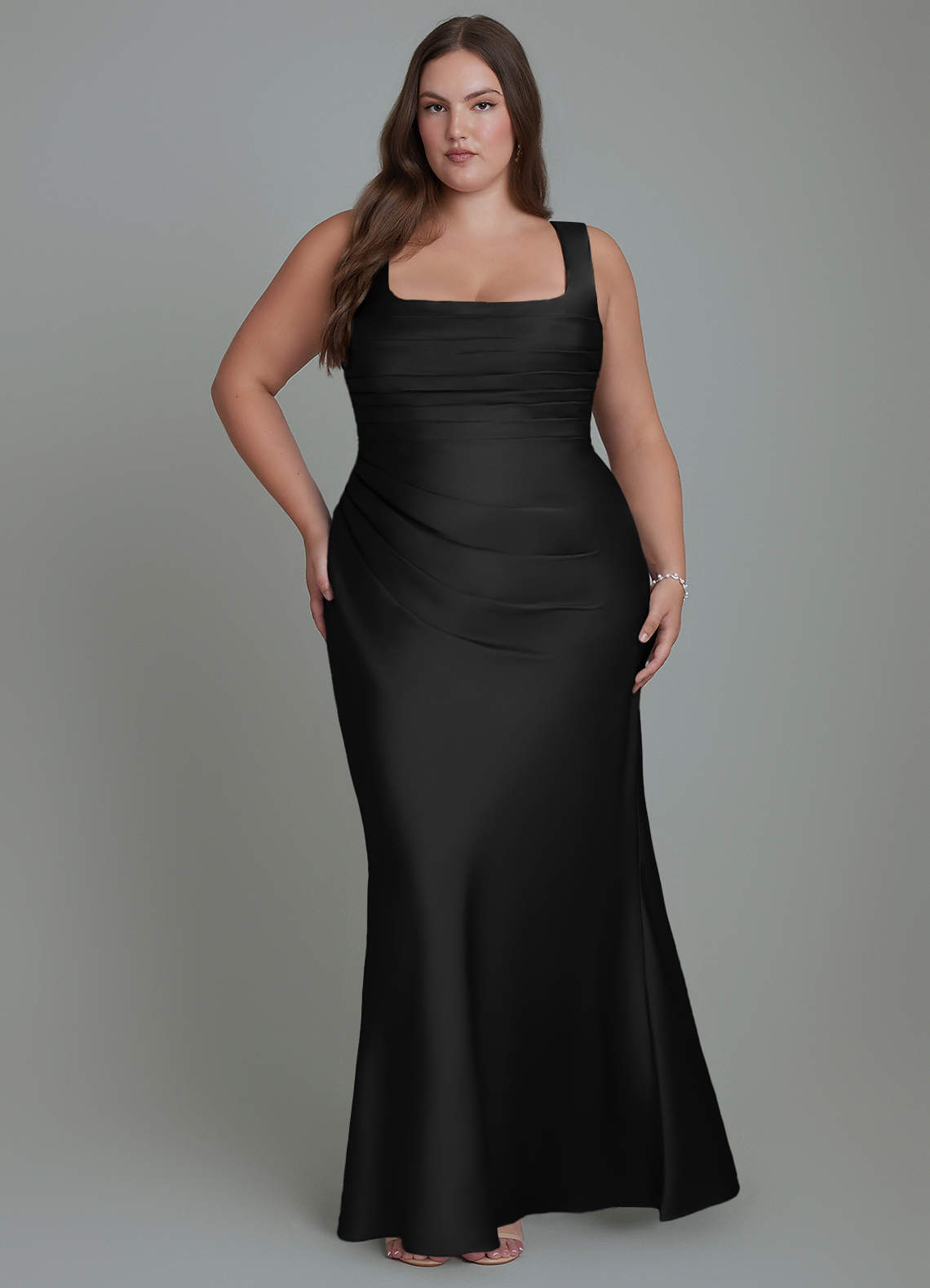 Azazie Agustina Bridesmaid Dresses Black Mermaid Corset Stretch Satin Dress image6