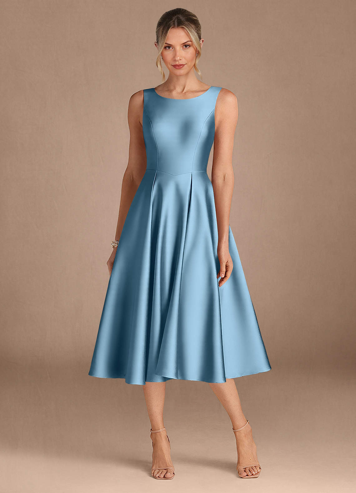 Azazie Fulton Mother of the Bride Dresses Steel Blue A-Line Pleated Stretch Satin Dress image4