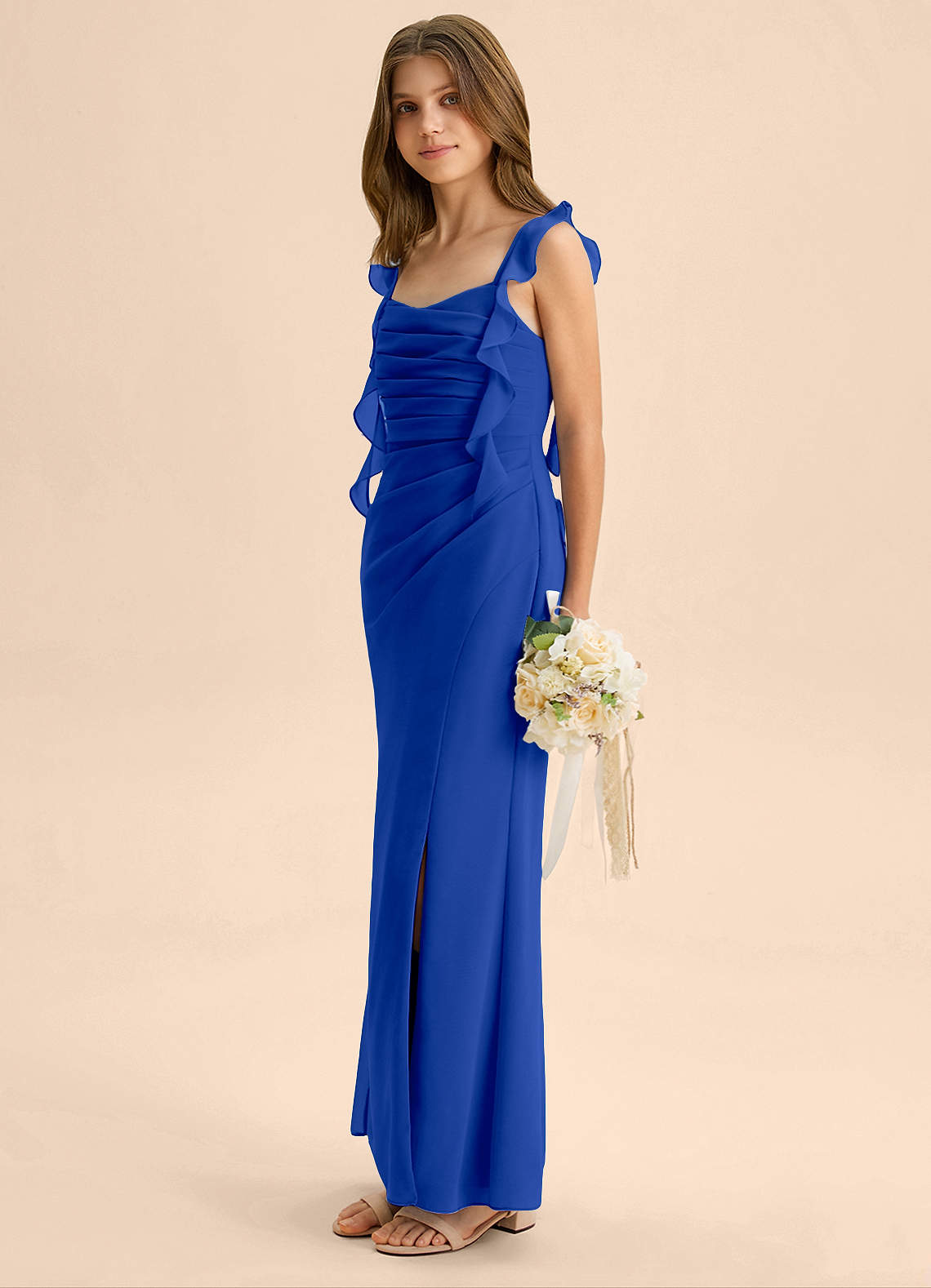 Azazie Jessamine Junior Royal Blue Mermaid Sweetheart Neckline Chiffon Dress image4