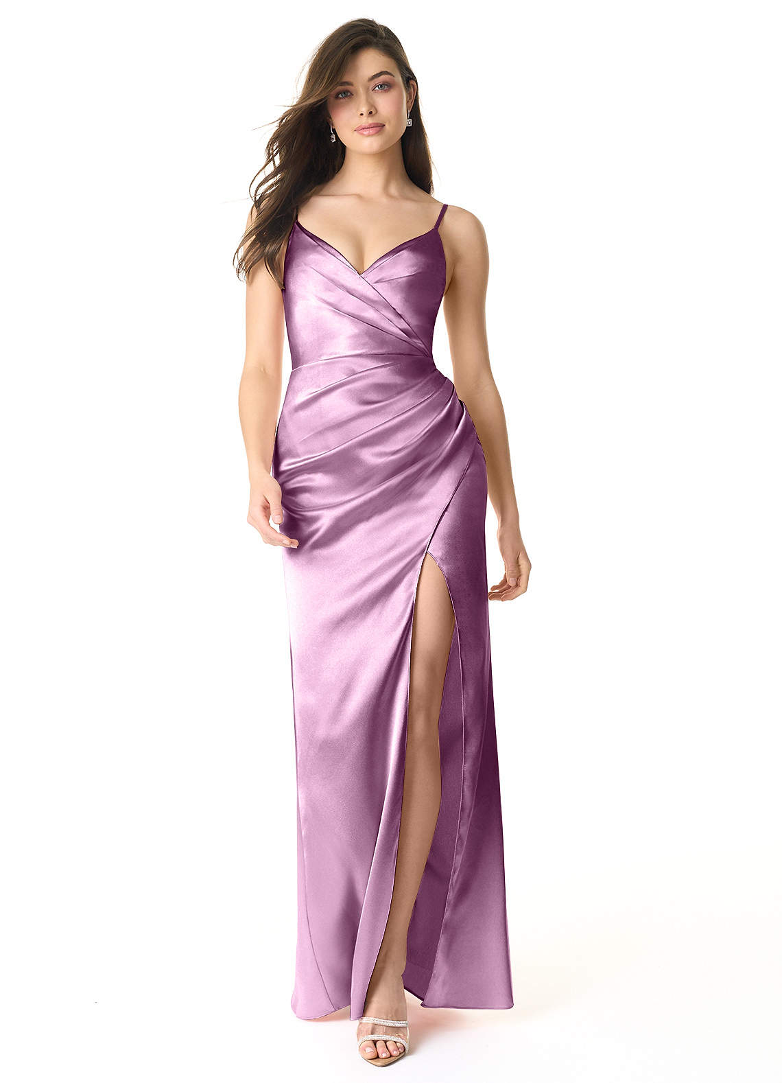 Azazie Sukia Vestidos de damas de honor Vestido de Glicinia de Satén Metálico de Corte Sirena con Plisado image1