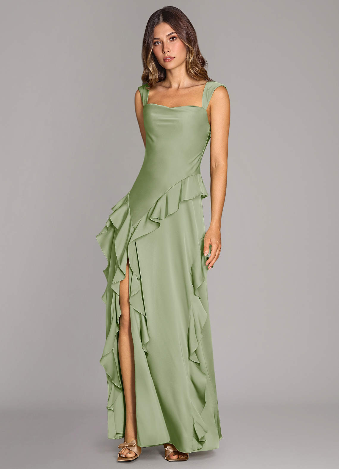 Azazie Sloane Bridesmaid Dresses Dusty Sage A-Line Sweetheart Neckline Stretch Satin Dress image3