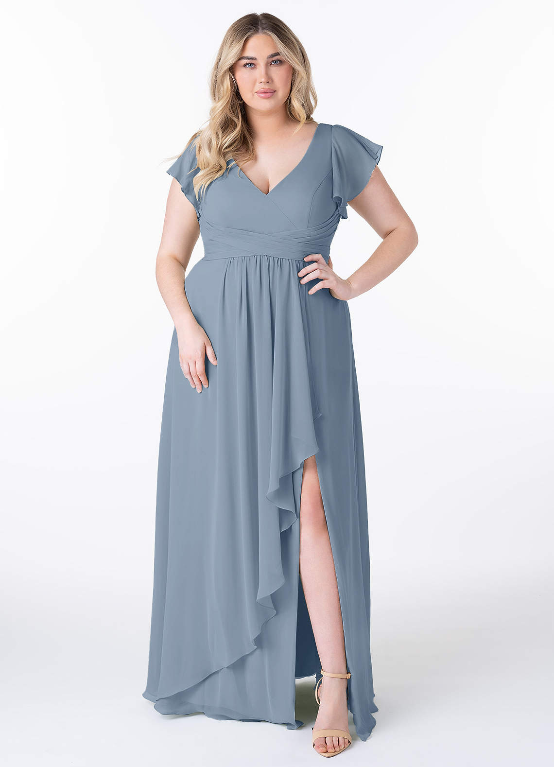 Azazie Omari Bridesmaid Dresses Dusty Blue A-Line Chiffon Dress image6