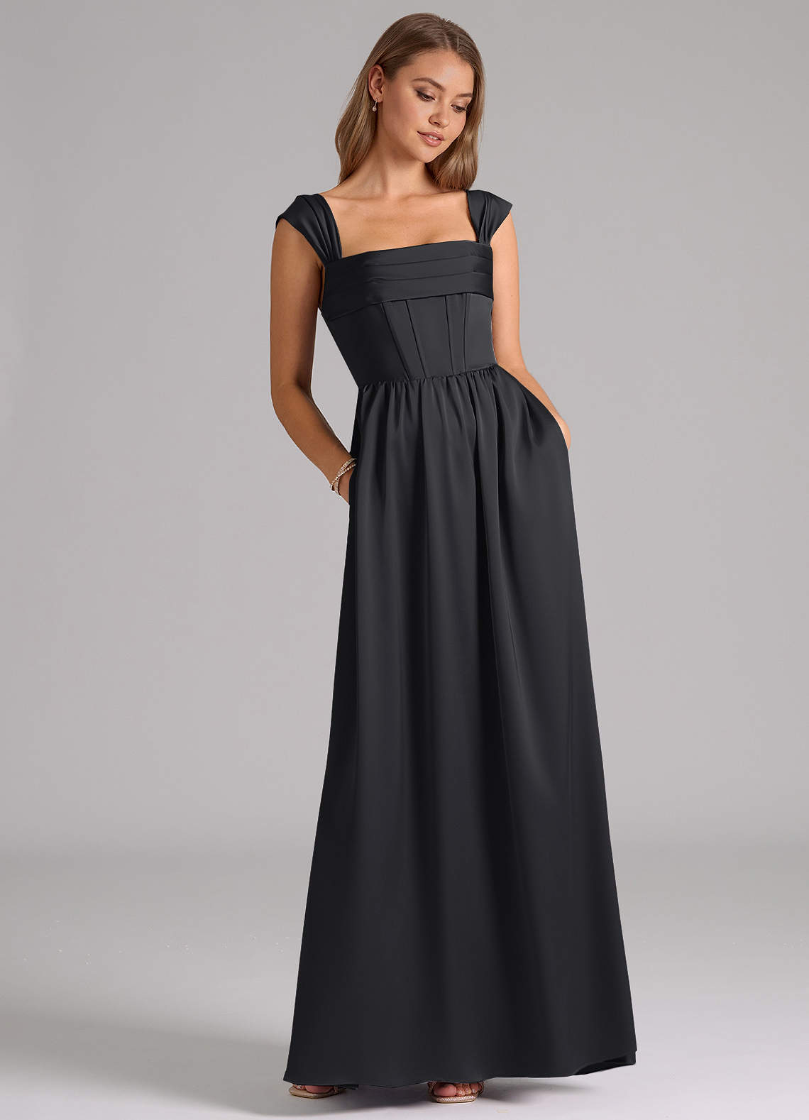Azazie Hattie Black Stretch Satin Bridesmaid Dresses | Azazie
