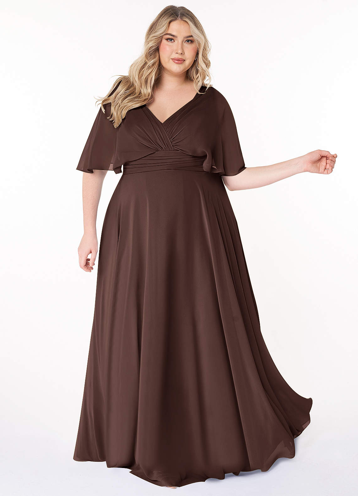 Azazie Pamela Bridesmaid Dresses Ganache A-Line V-Neck Pleated Chiffon Dress image7
