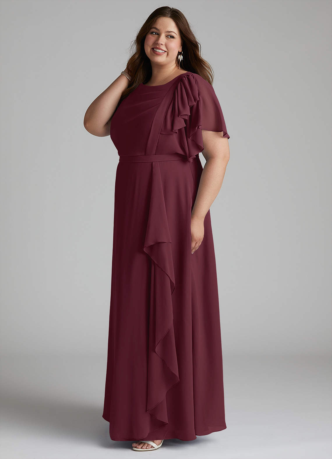 Azazie Aaliyah Modest Bridesmaid Dresses A-Line Scoop Pleated Chiffon Floor-Length Dress image6