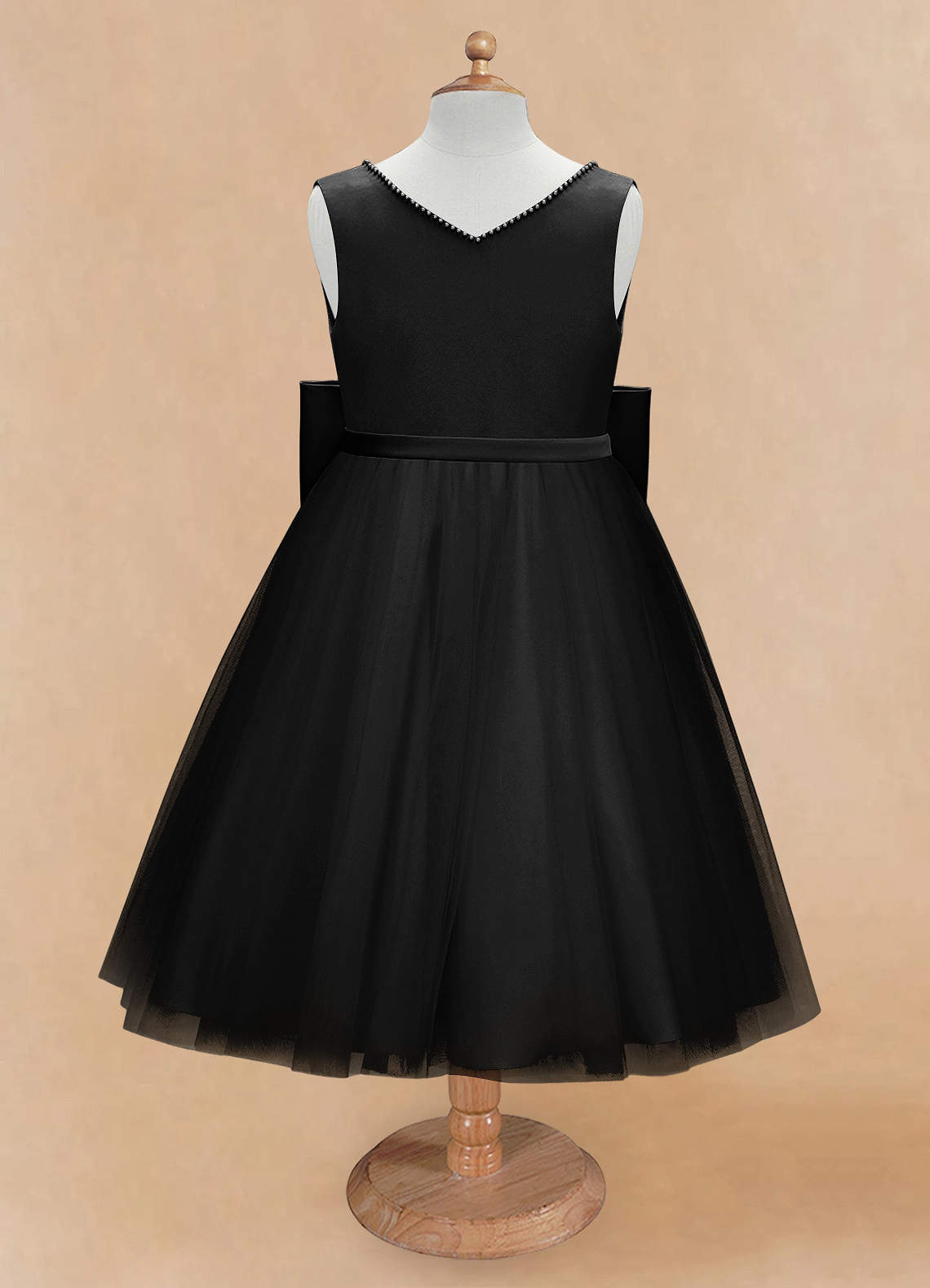 Azazie Sarina Vestidos de florista Vestido Preto de Tule de Linha A com Arco image5