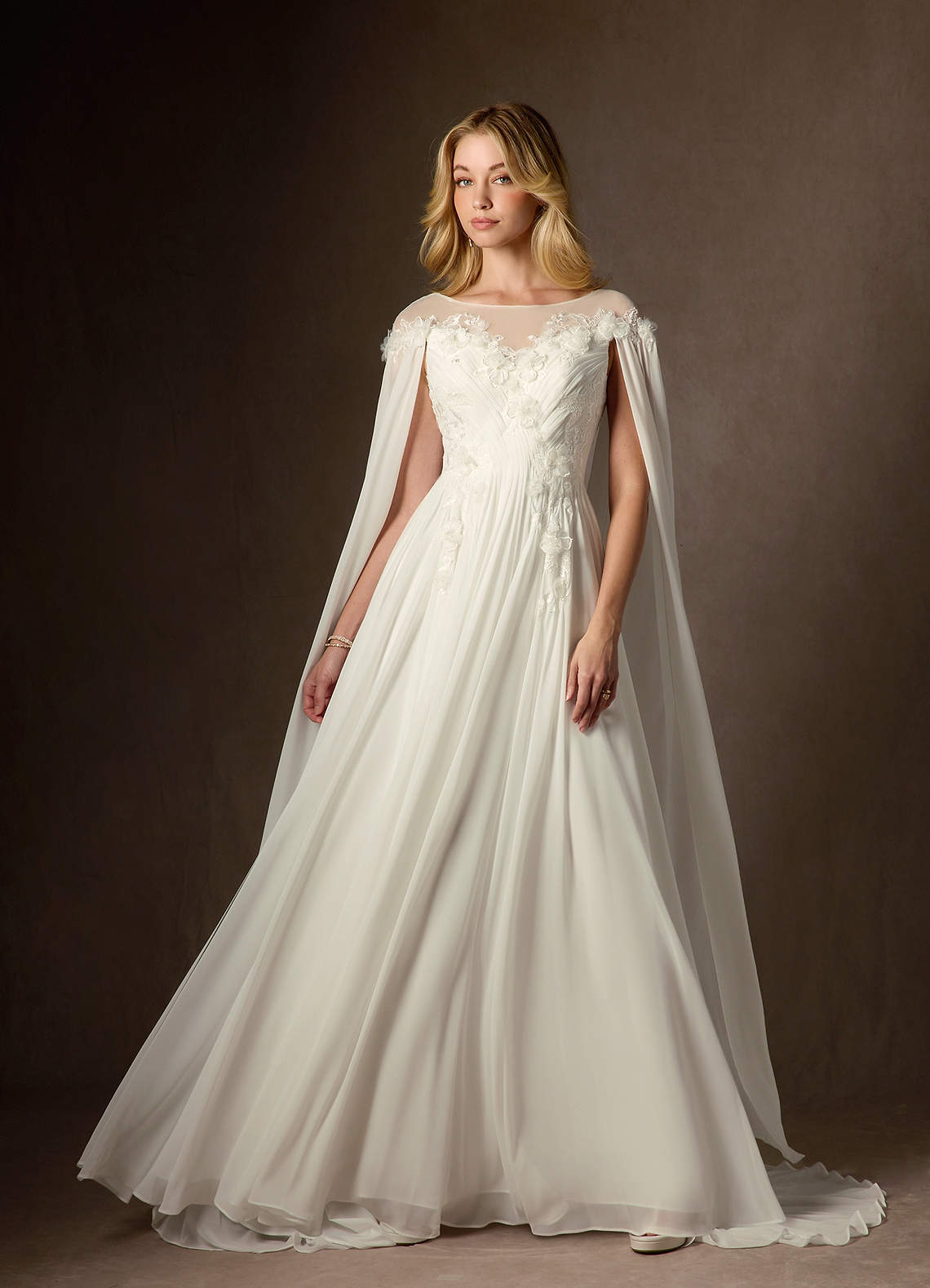 Azazie Linnea Wedding Dresses Cream A-Line Scoop Chiffon Dress image1