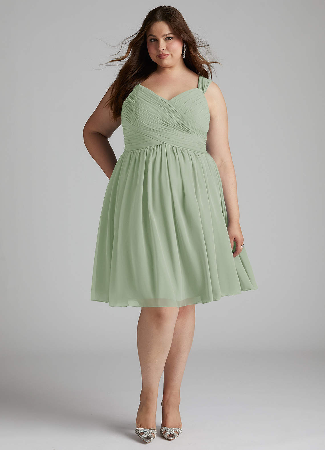 Azazie Angie Robes de demoiselle d'honneur Robe Trapèze en Mousseline de soie Corset Vert Sauge image10