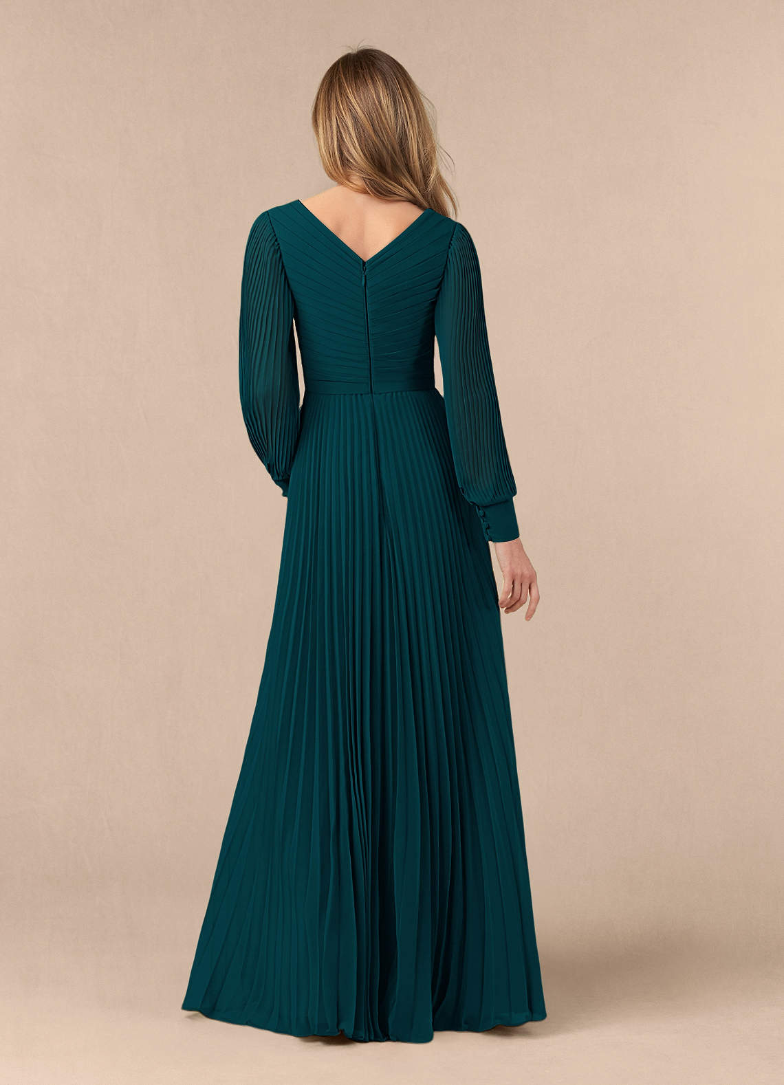 Azazie Zina Mother of the Bride Dresses Pine A-Line Pleated Chiffon Dress image3