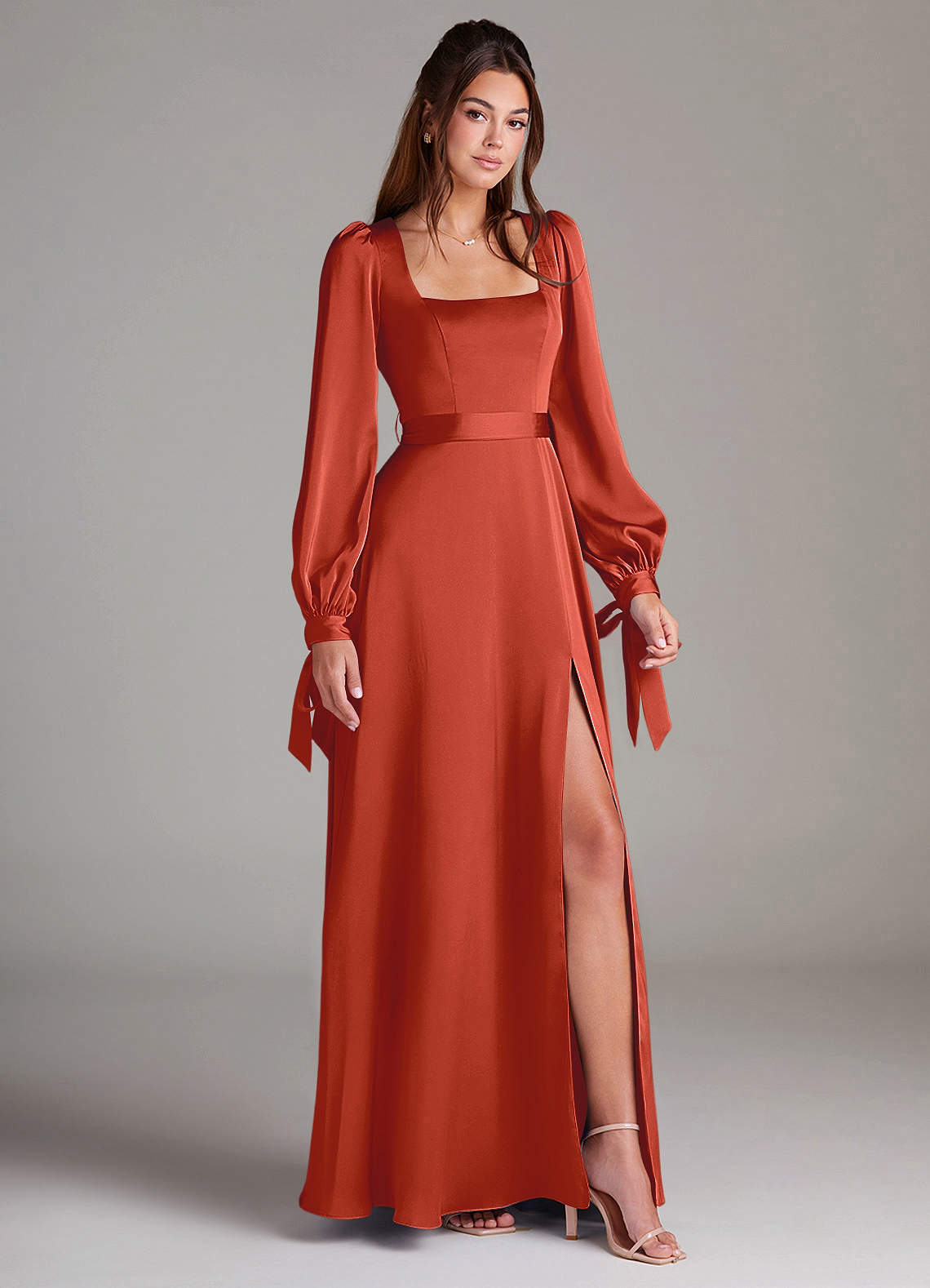 long sleeve rust bridesmaid dress Off the Shoulder Sheath Long Sleeves Velvet Bridesmaid Dresses, Rust main image 0