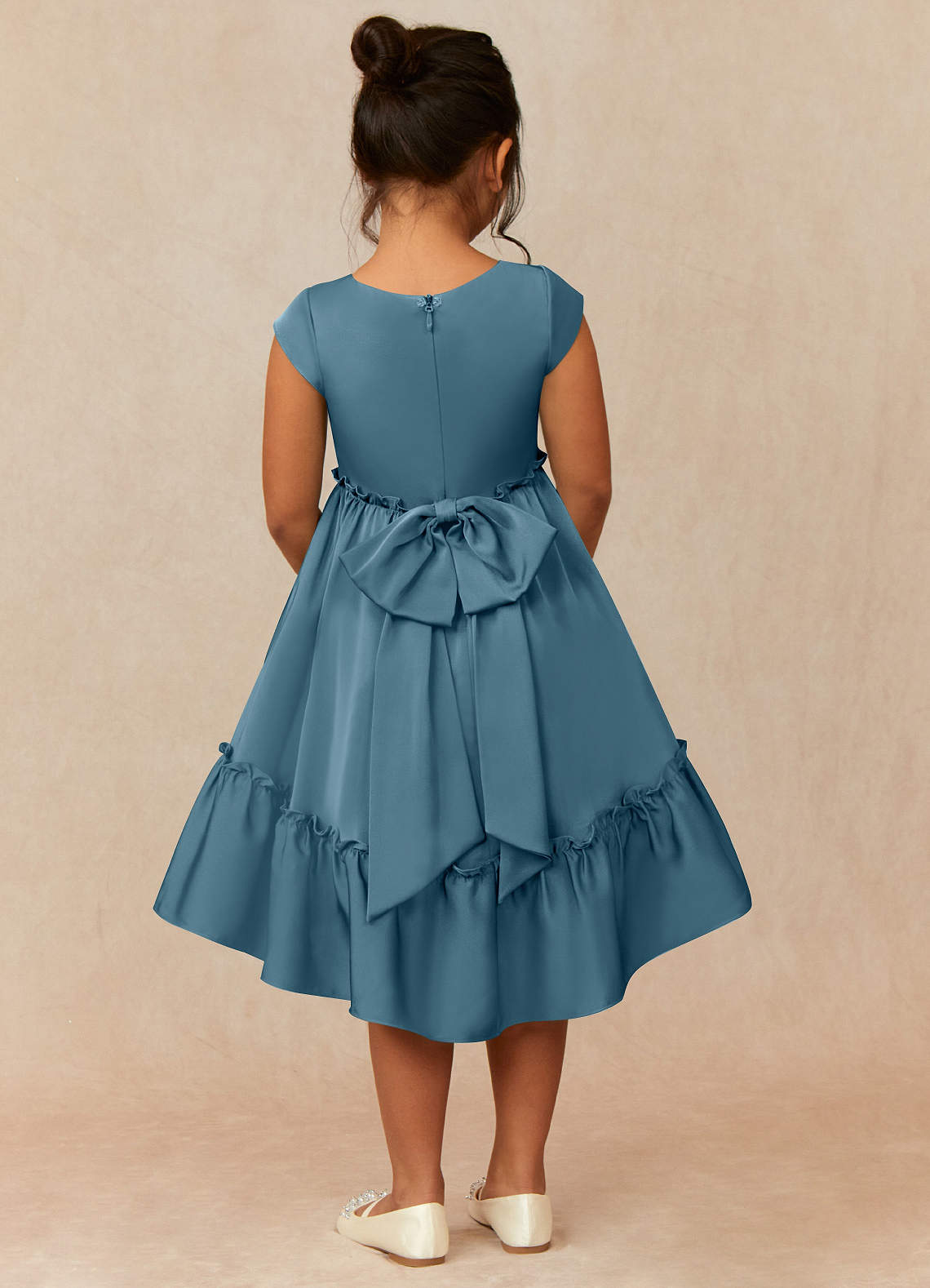 Azazie Lee Final Sale Bermuda A-Line Bow Stretch Satin Dress image1