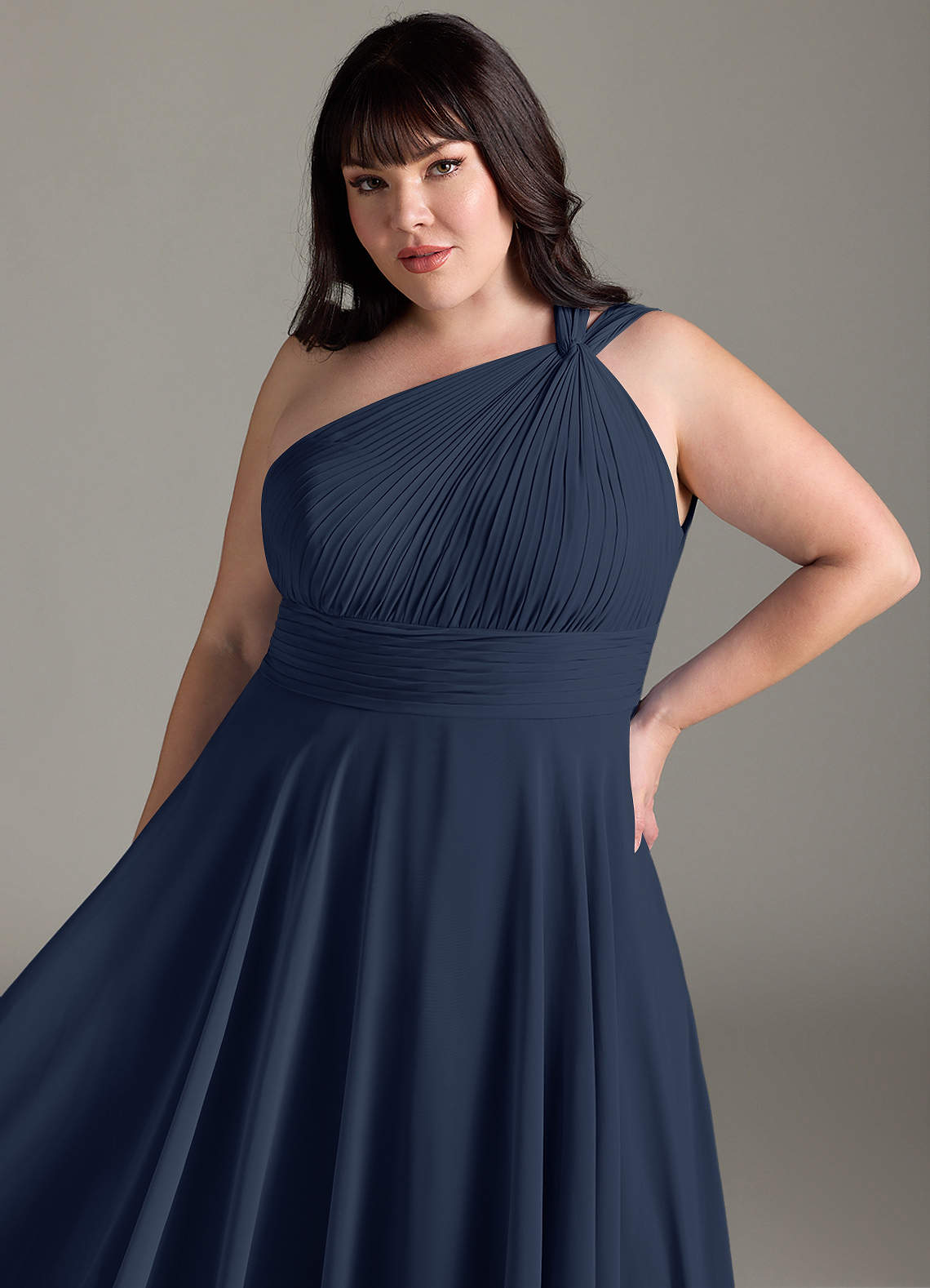 Azazie Charlize Bridesmaid Dresses Dark Navy A-Line One Shoulder Chiffon Dress image11