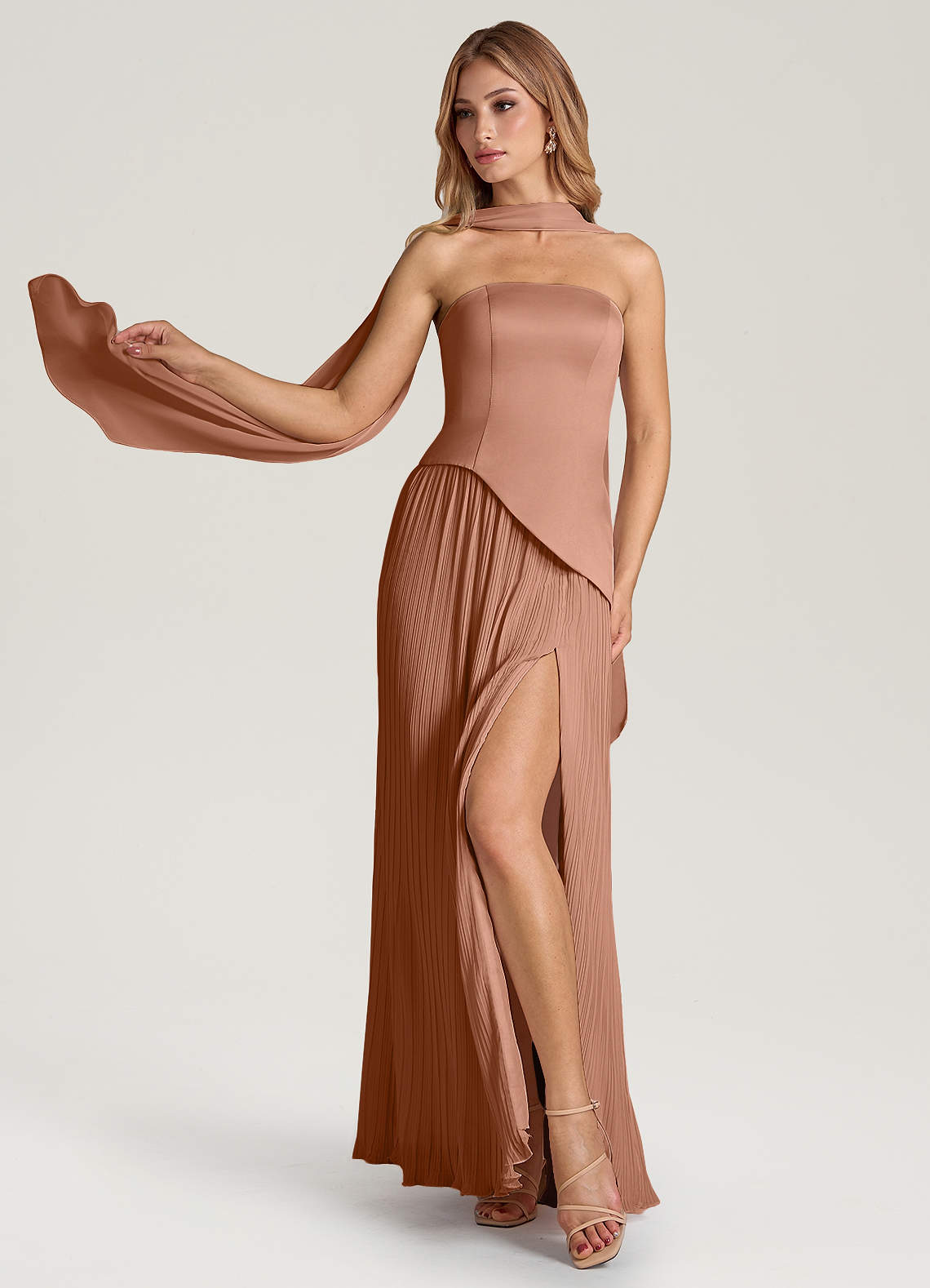 Azazie Tierney Bridesmaid Dresses Bronzer A-Line Strapless Chiffon Convertible Dress image1
