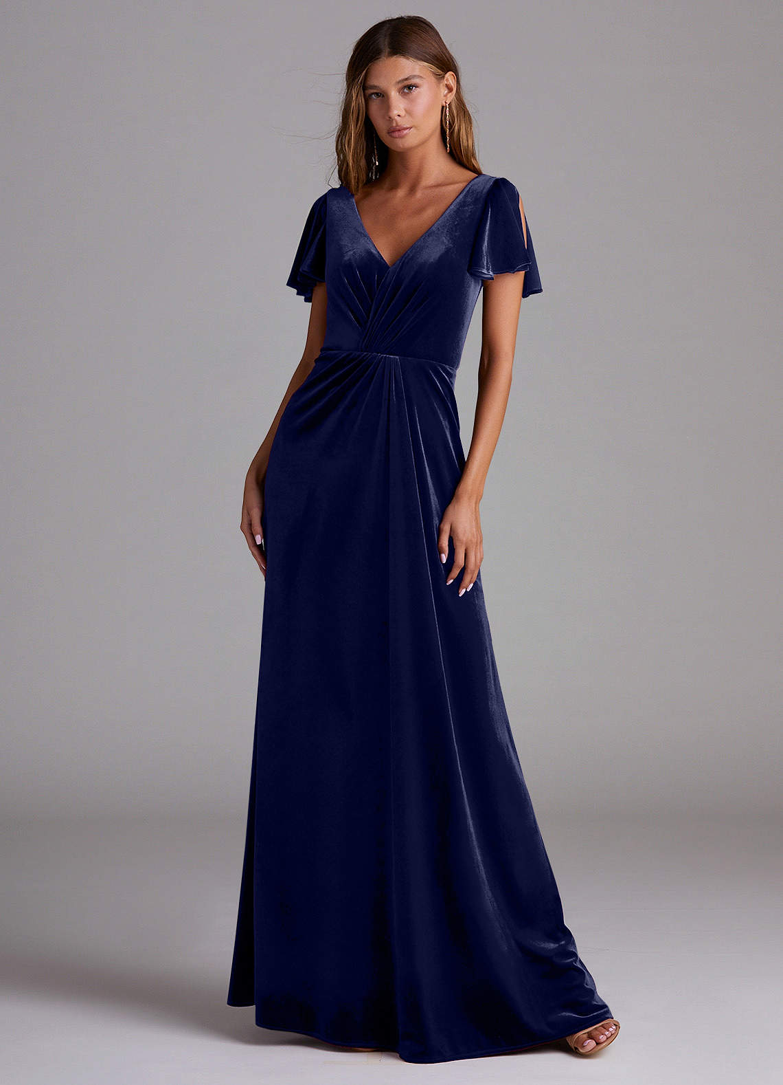 Azazie Soren Bridesmaid Dresses Dark Navy A-Line Velvet Dress image1