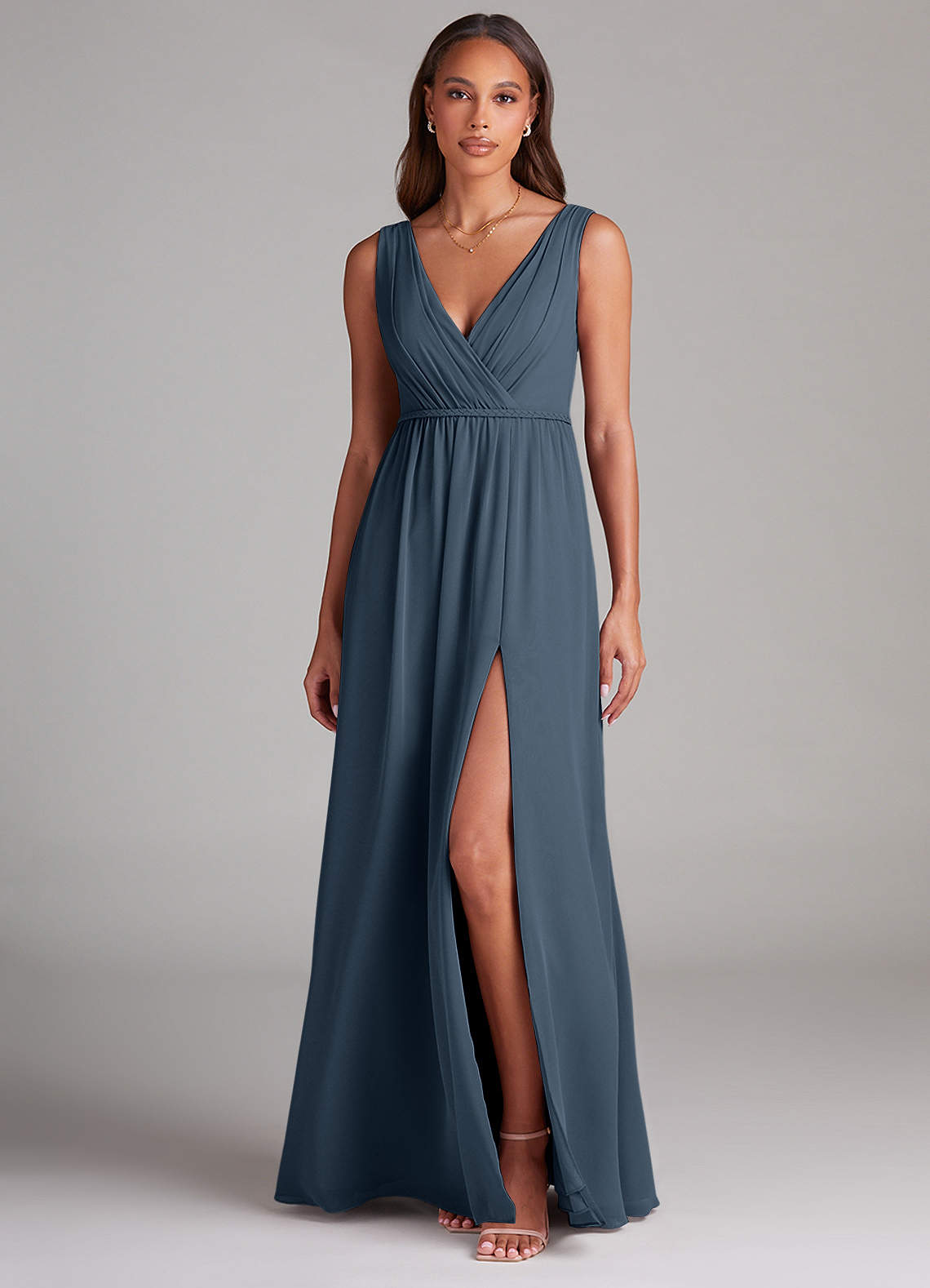 Azazie Tanicia Abiti da Damigella Abito A-Line in Chiffon Plissettato Blu Nettuno image1