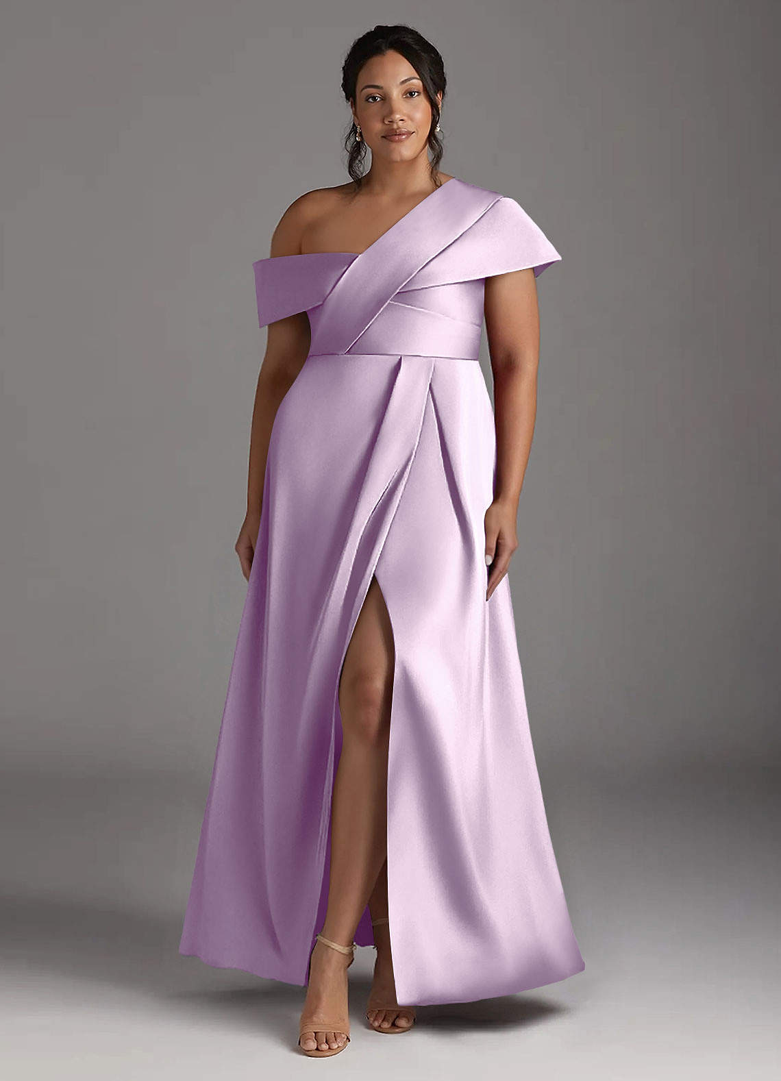 Azazie Milton Mère de la mariée Robes Robe Trapèze en Satin extensible Plissée Frostiges Flieder image1
