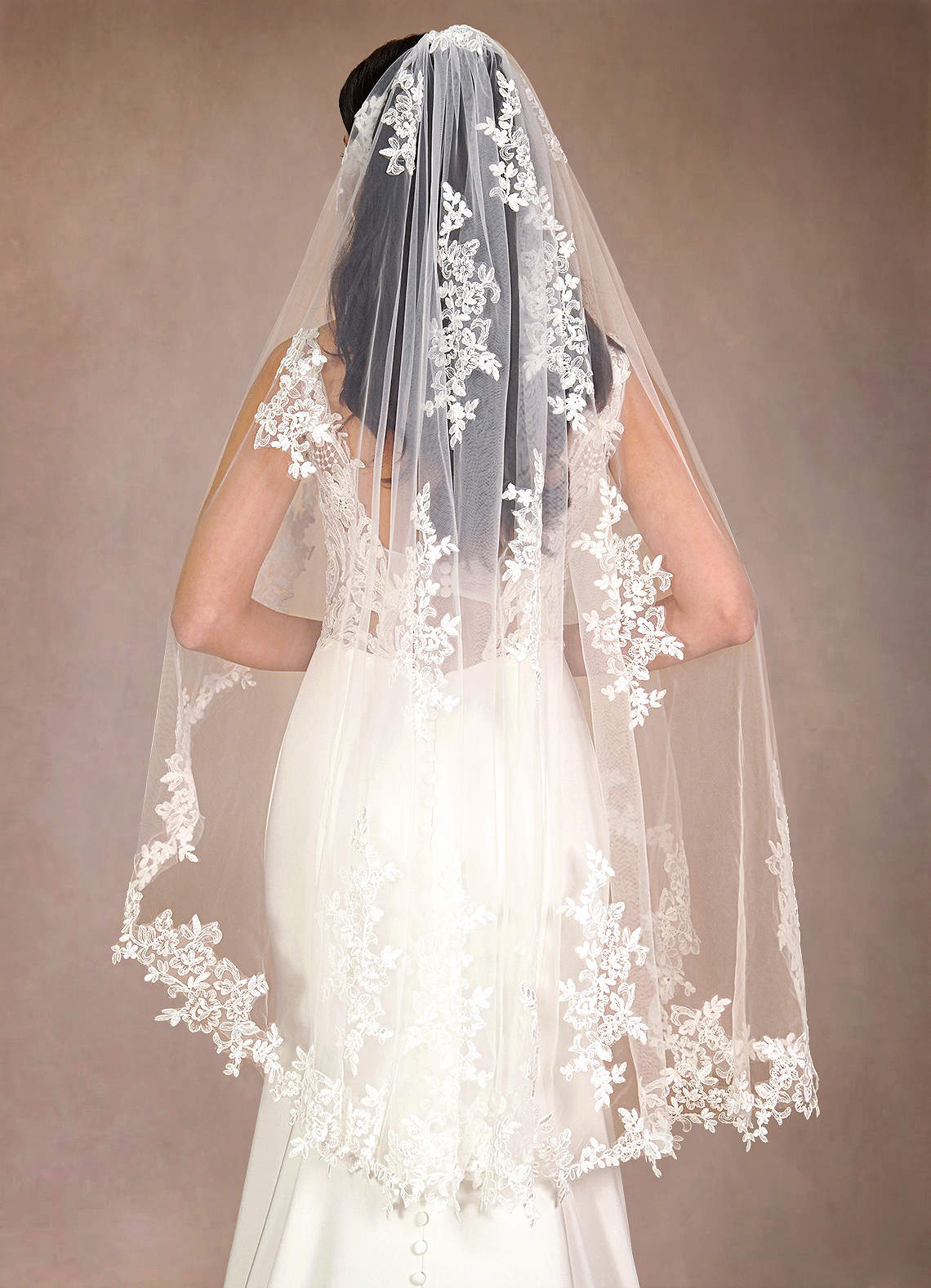 front Diamond and Lace Fingertip Veil