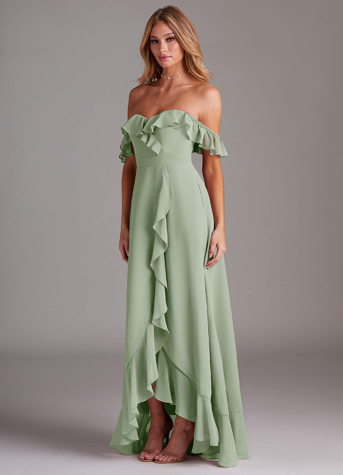 Azazie Lyra Bridesmaid Dresses Dusty Sage A-Line Chiffon Convertible Dress image4