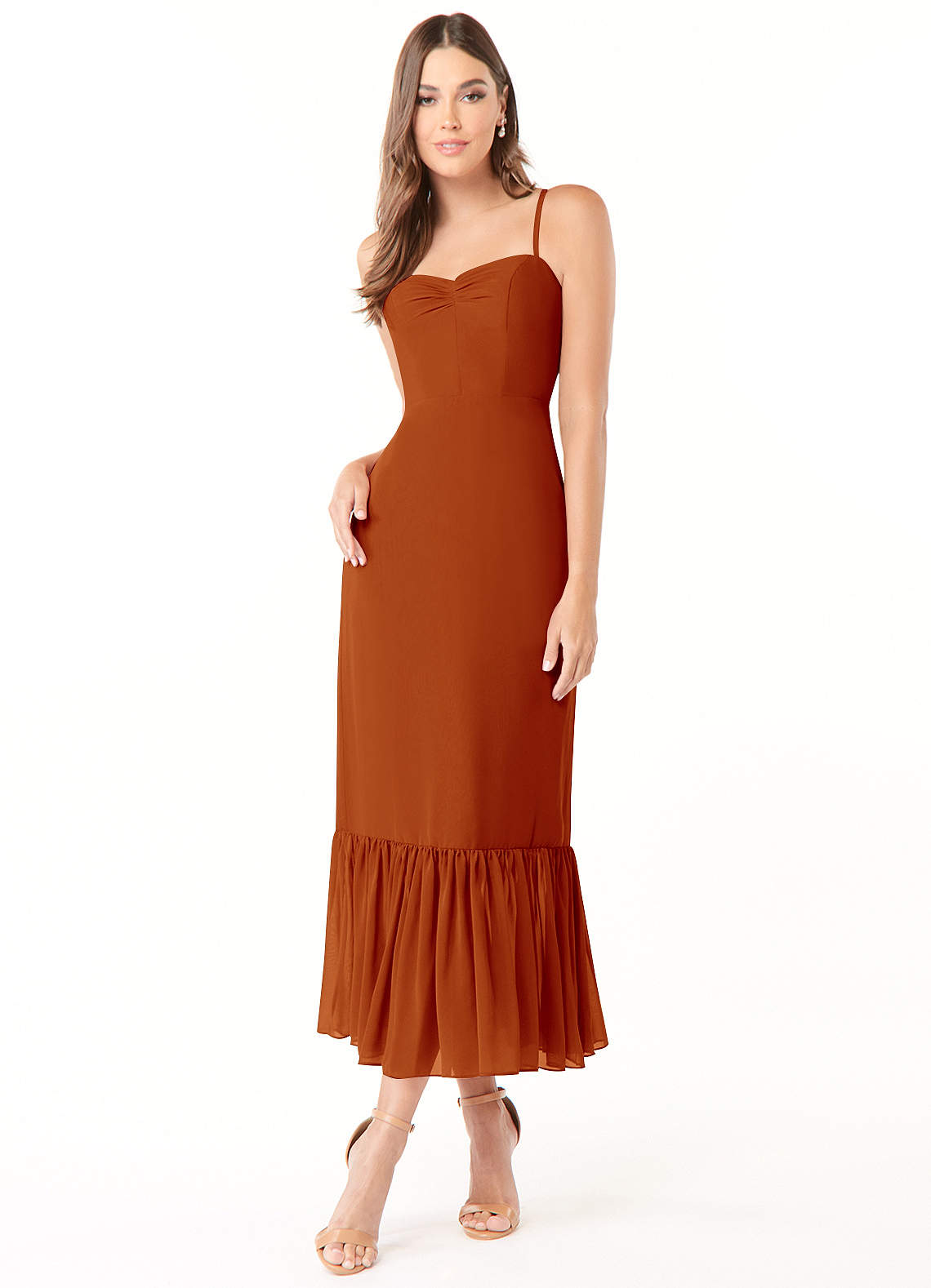 Azazie Justina Bridesmaid Dresses Paprika A-Line Sweetheart Neckline Chiffon Dress image1