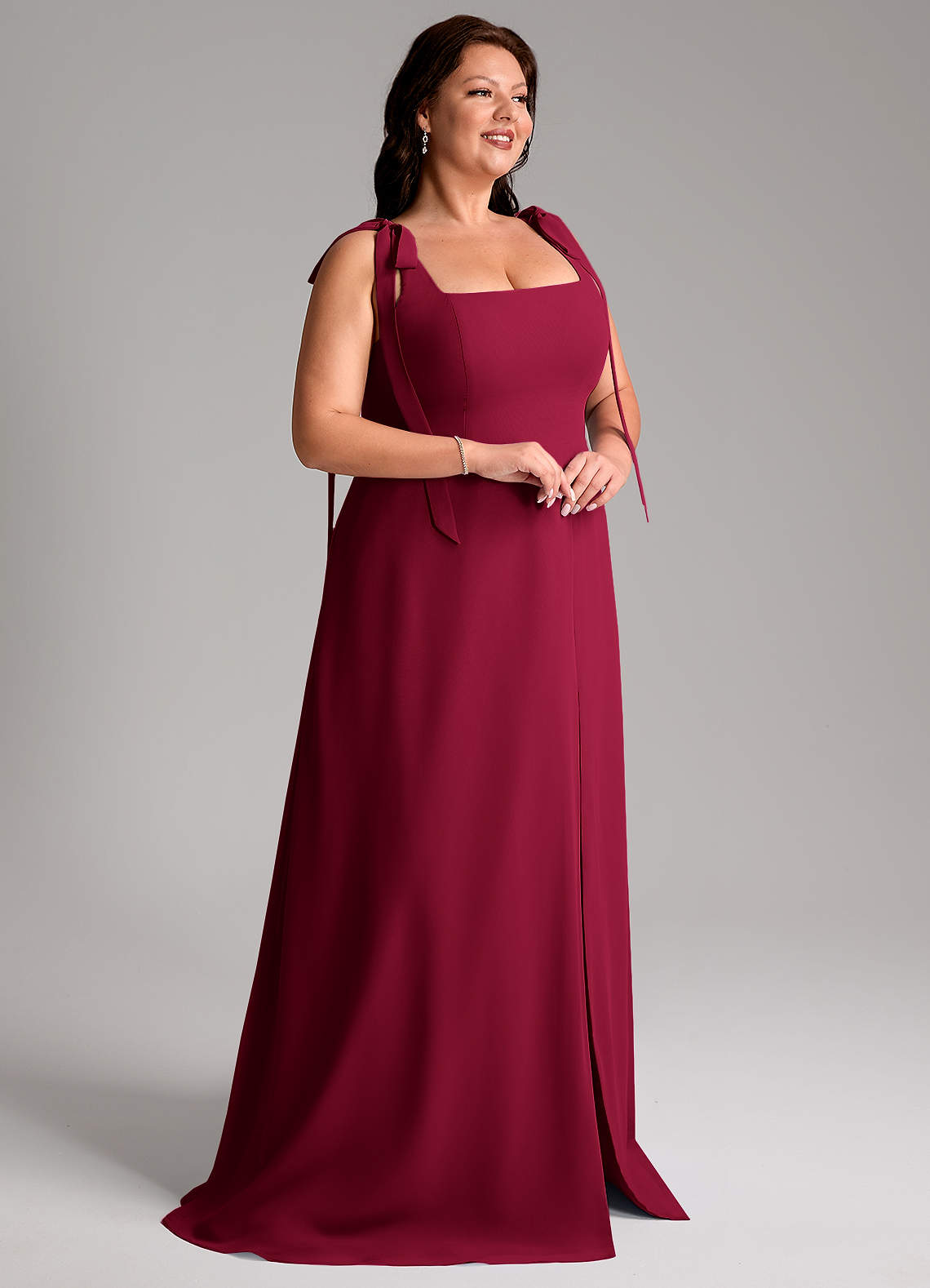 Azazie Debra Bridesmaid Dresses Burgundy A-Line with Pockets Chiffon Convertible Dress image11