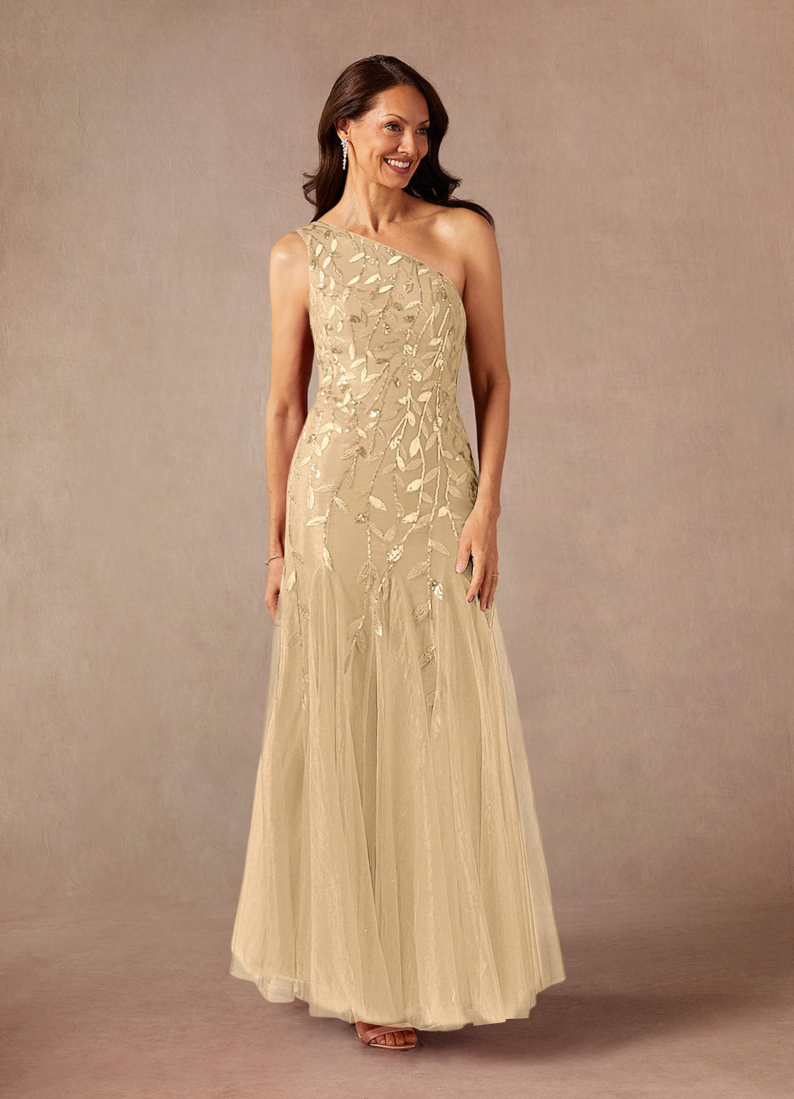 Azazie Backley Champagne Mermaid Sequins Dress Ready to Ship
