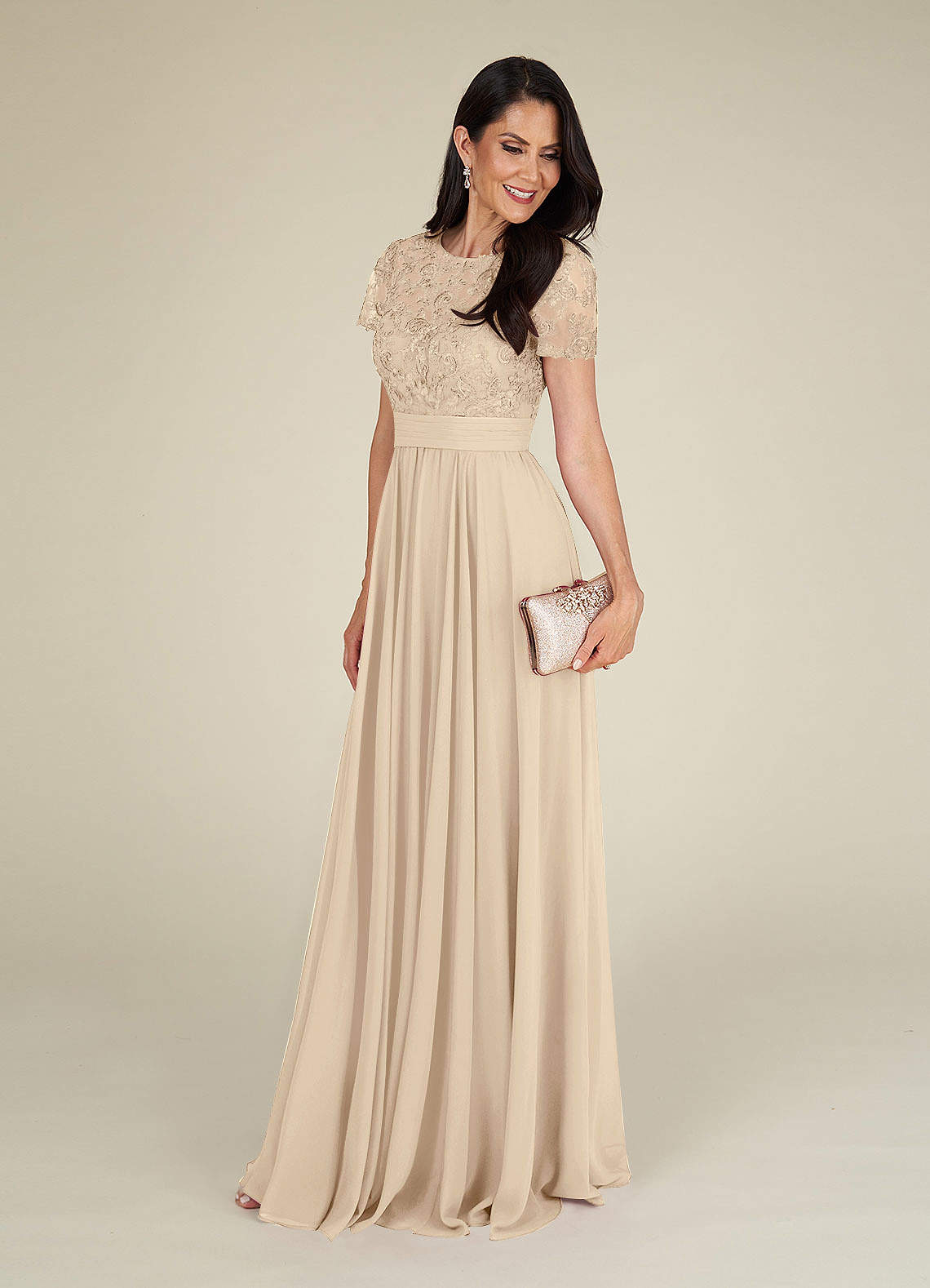Azazie Annette Mother of the Bride Dresses Champagne A-Line Lace Chiffon Dress image3