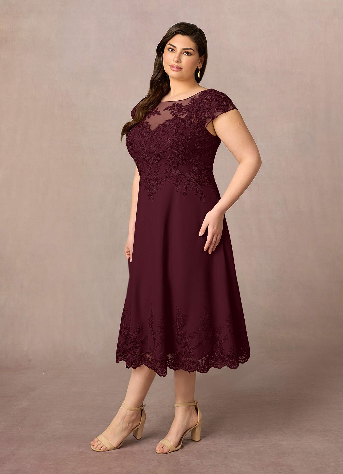 Azazie Terrano Mother of the Bride Dresses Cabernet A-Line Scoop Lace Dress image6