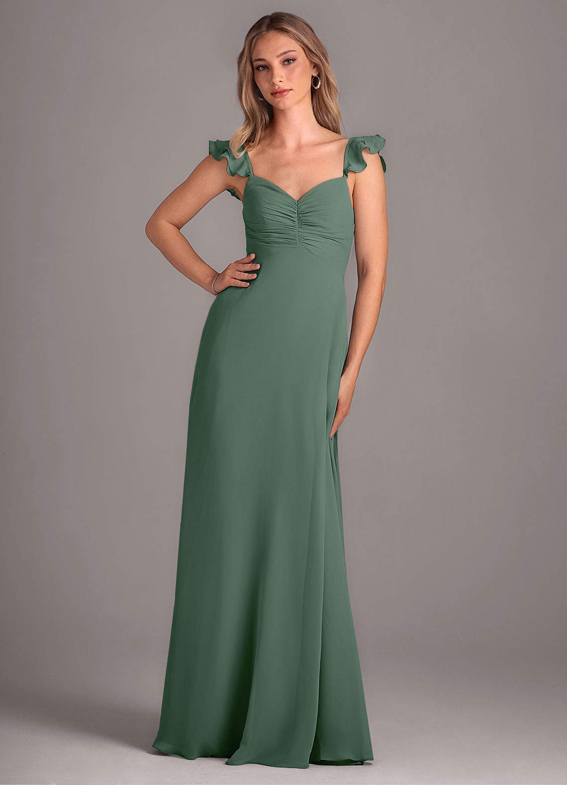 Azazie Kaylyn Robes de demoiselle d'honneur Robe Trapèze en Mousseline de soie Rayé Eucalyptus image1