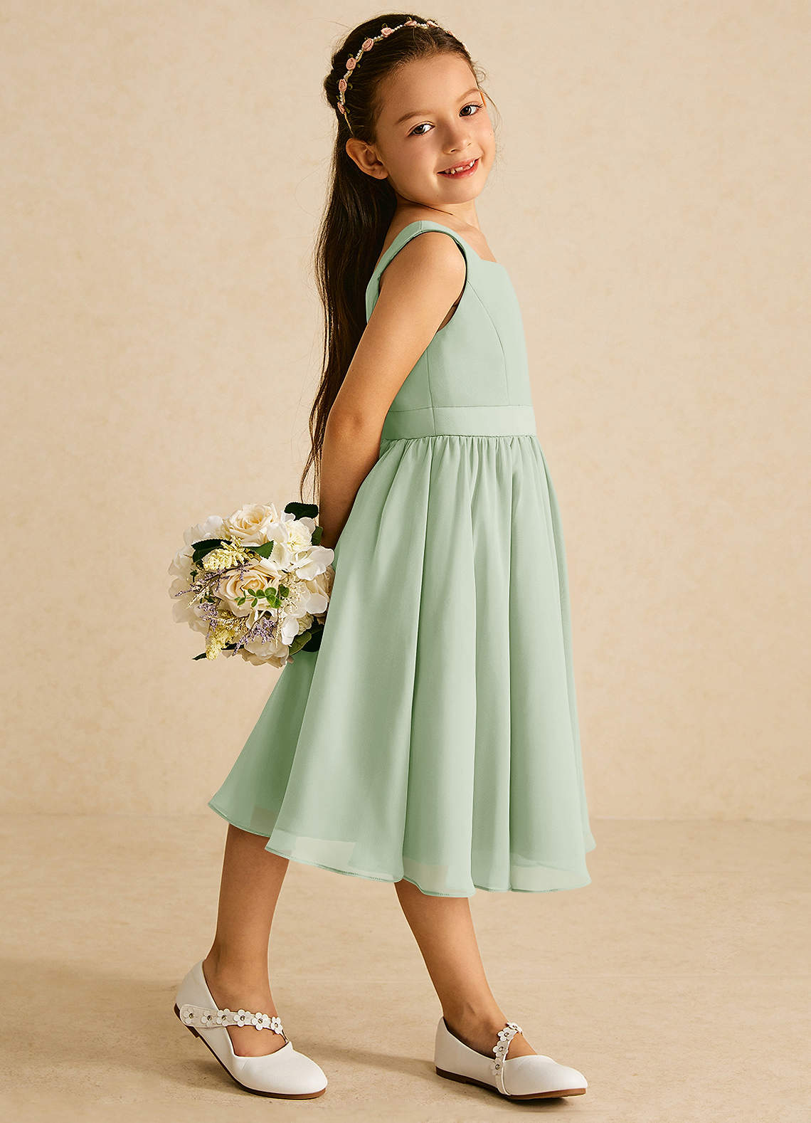 Azazie Ari Flower Girl Dresses Dusty Sage A-Line Sleeveless Chiffon Dress image2