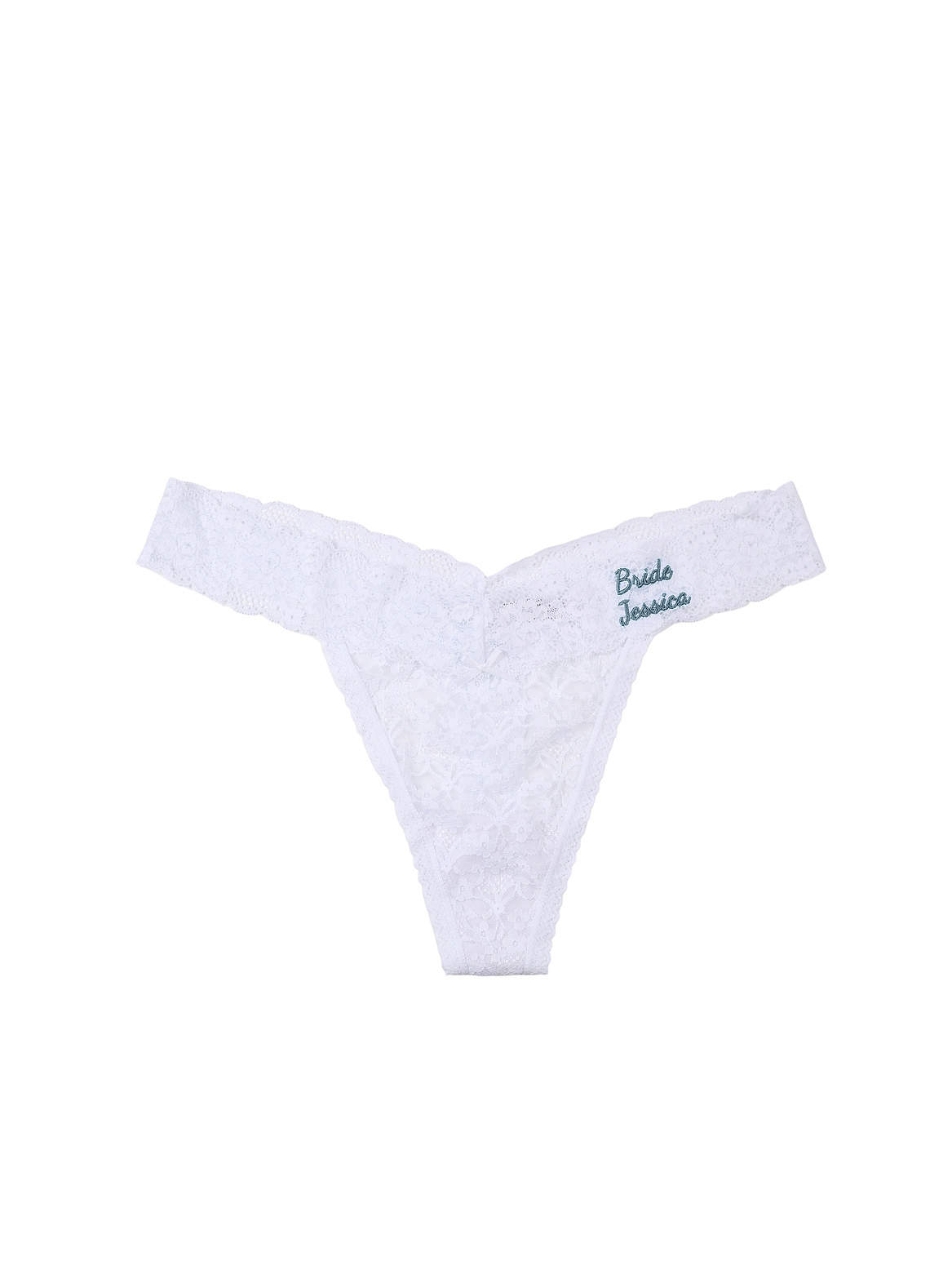 front Personalized Embroidered Name Lace Thong Wedding Panty