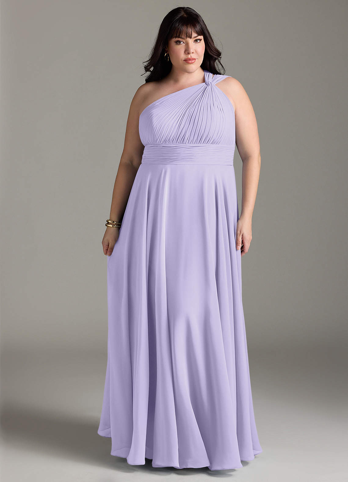 Azazie Charlize Robes de demoiselle d'honneur Robe Trapèze en Mousseline de soie Ue épaule Lilas image1