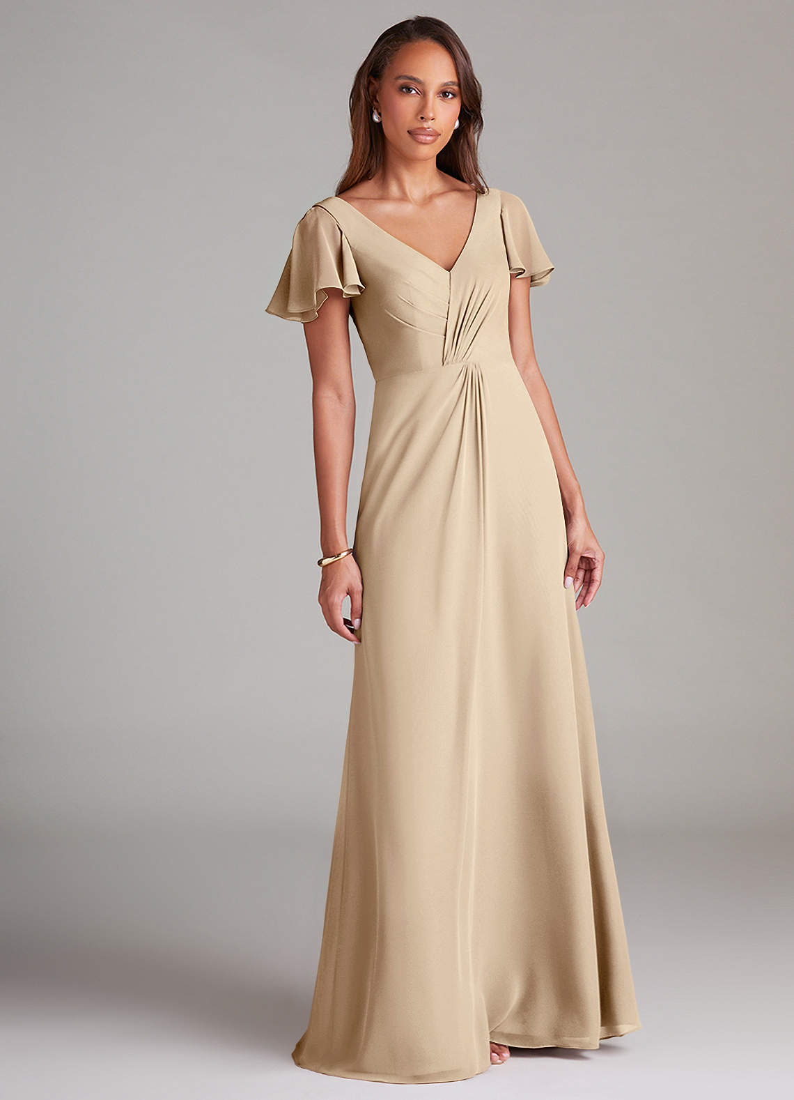 Azazie Soren Brautjungfernkleider A-Linie Gestreift Chiffon Kleid Champagner image1