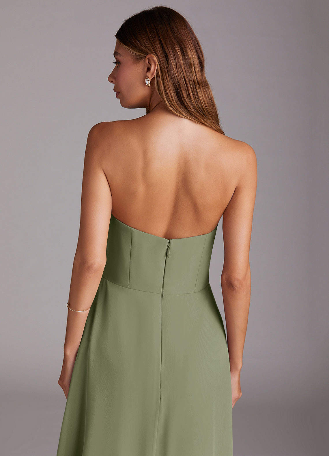 Azazie Wren Abiti da Damigella Abito Convertibile A-Line in Chiffon Spacco Laterale Pistacchio image6