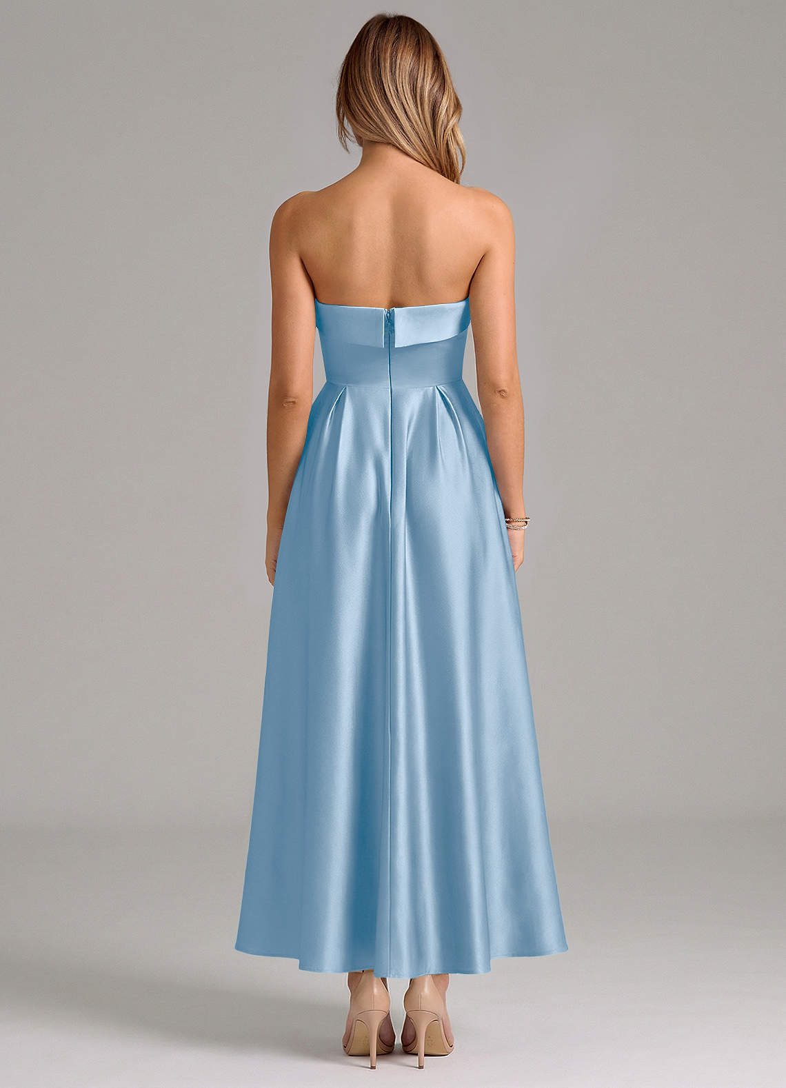 Azazie Lucienne Brudepigekjoler En streg Plisseret Stræk satin Ankel-længde Kjole image5