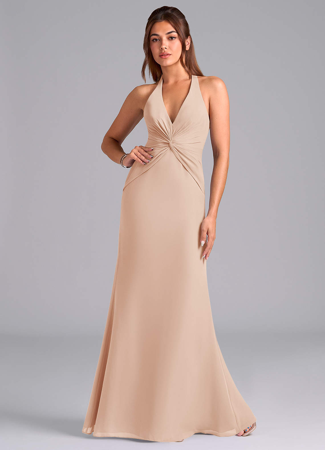 Azazie Valerie Brautjungfernkleider Meerjungfrau-Linie Plissee Chiffon Kleid Englisches Rosa image1