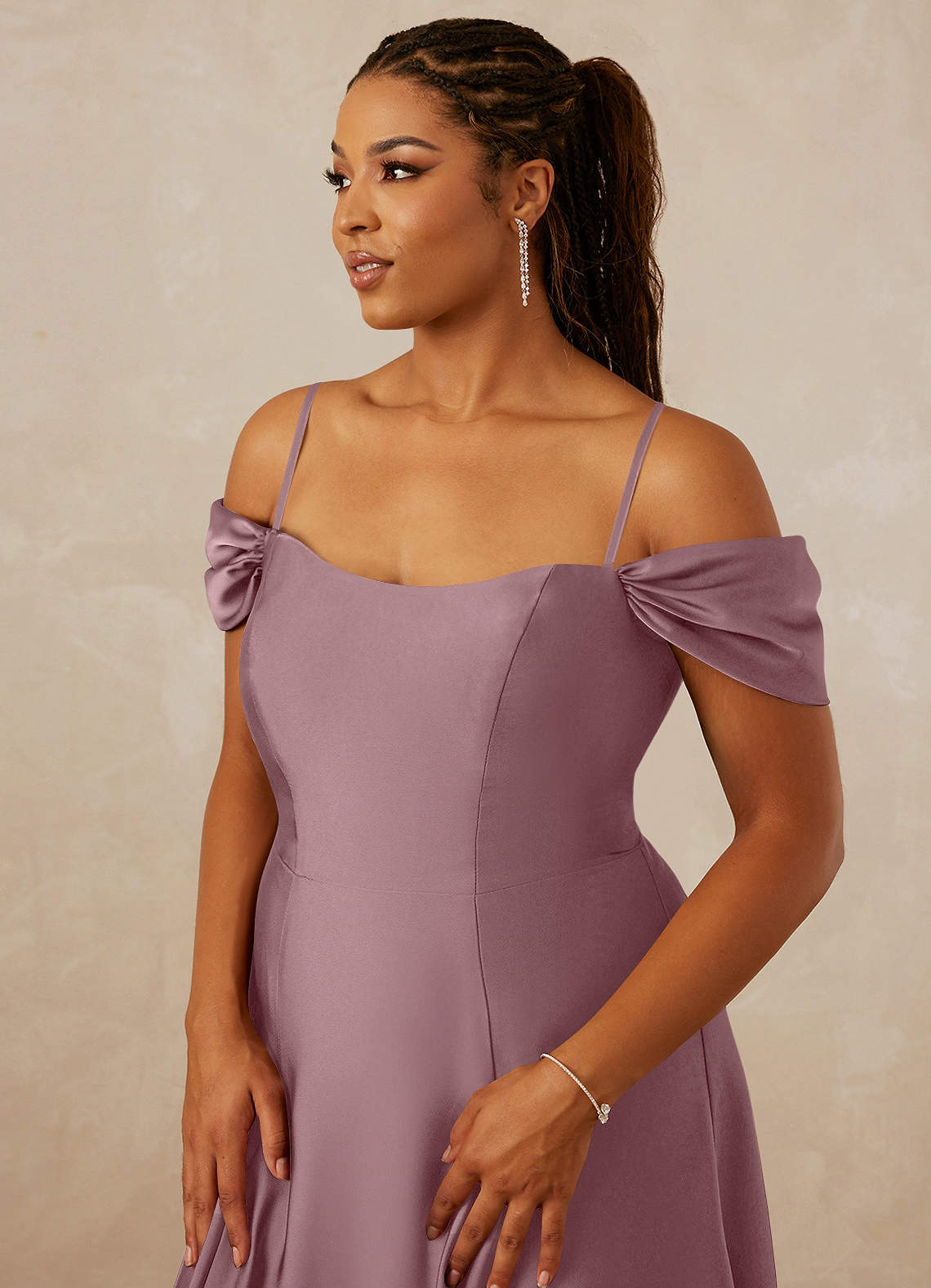 Christian Siriano Bridal for Azazie 1002 Ready to Ship Dusty Rose Stretch Satin Bridesmaid Dresses