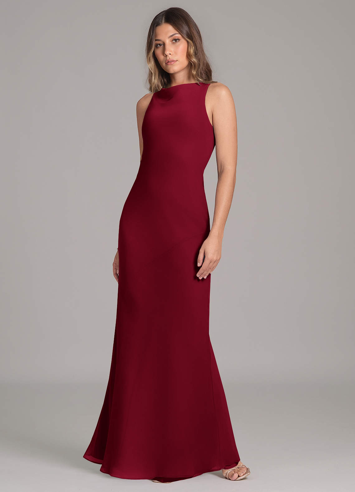 Azazie Mermaid Cowl Floor-Length Chiffon Bridesmaid Dresses - Burgundy