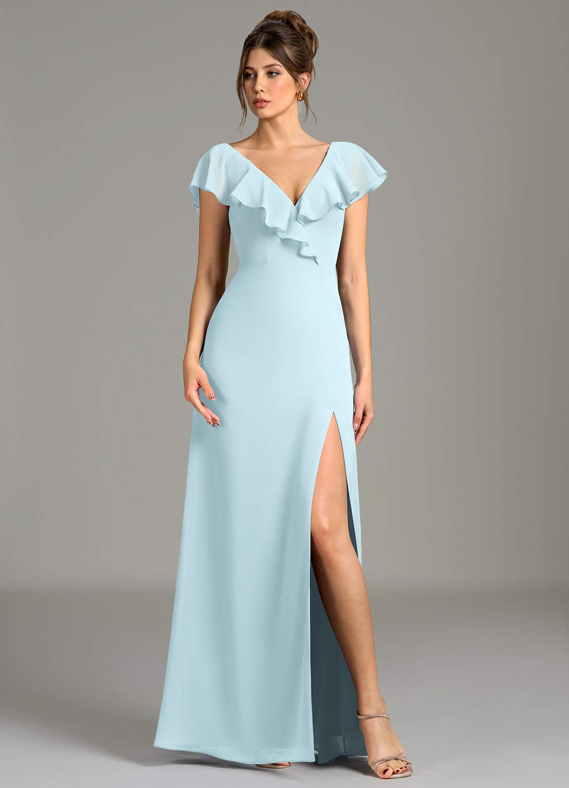 cloud blue bridesmaid dresses Azazie Kimmy Maxi dress Fully lined Adjustable straps Contrast overlock stitching Zipper at back Hello Kennedy Blue Sofia Bridesmaid Dress