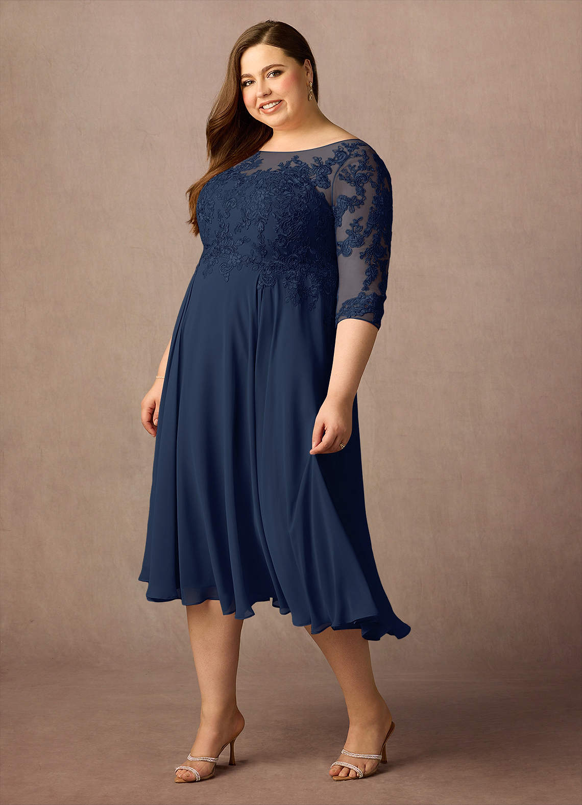 Azazie Marge Mother of the Bride Dresses Dark Navy A-Line Scoop Lace Chiffon Dress image3