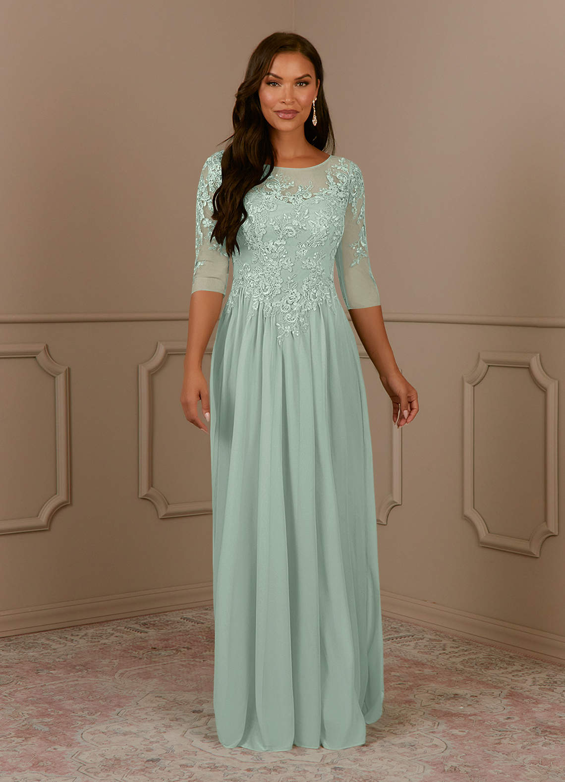 Azazie Harriet Mother of the Bride Dresses Agave A-Line Scoop lace Mesh Dress image1